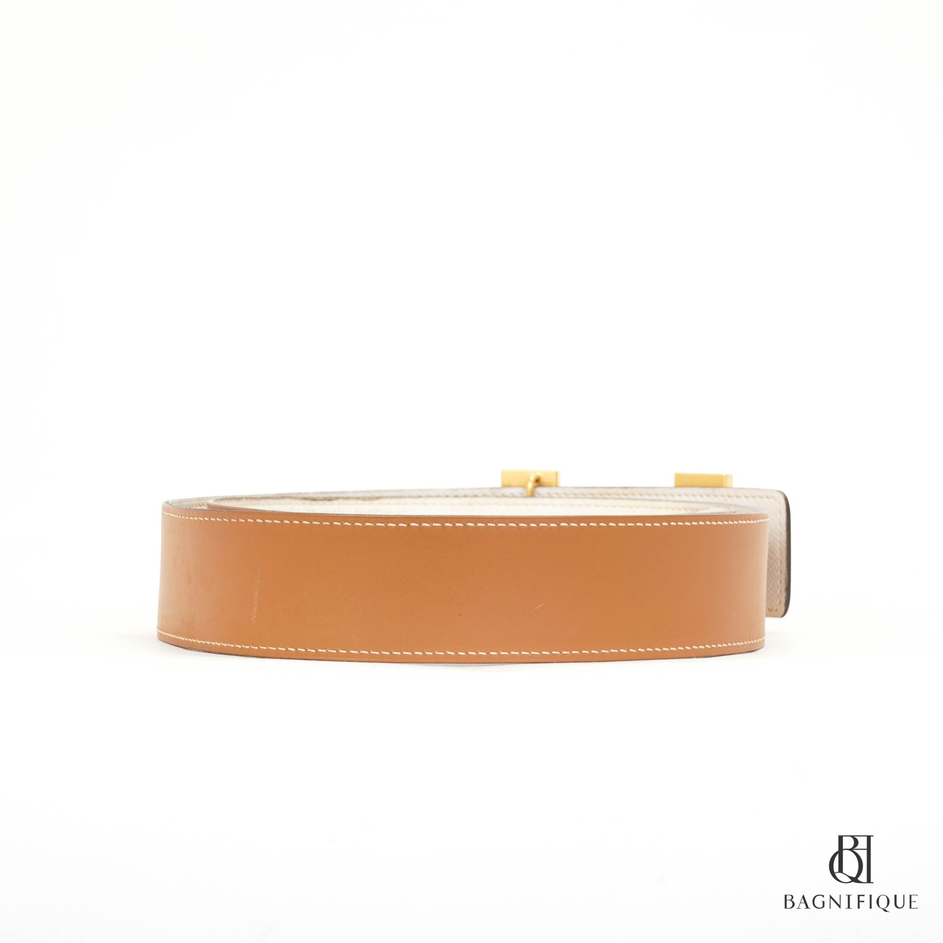 HERMES BELT 42 MM 95 BROWN WHITE STAMP O SQ bagnifiquethailand