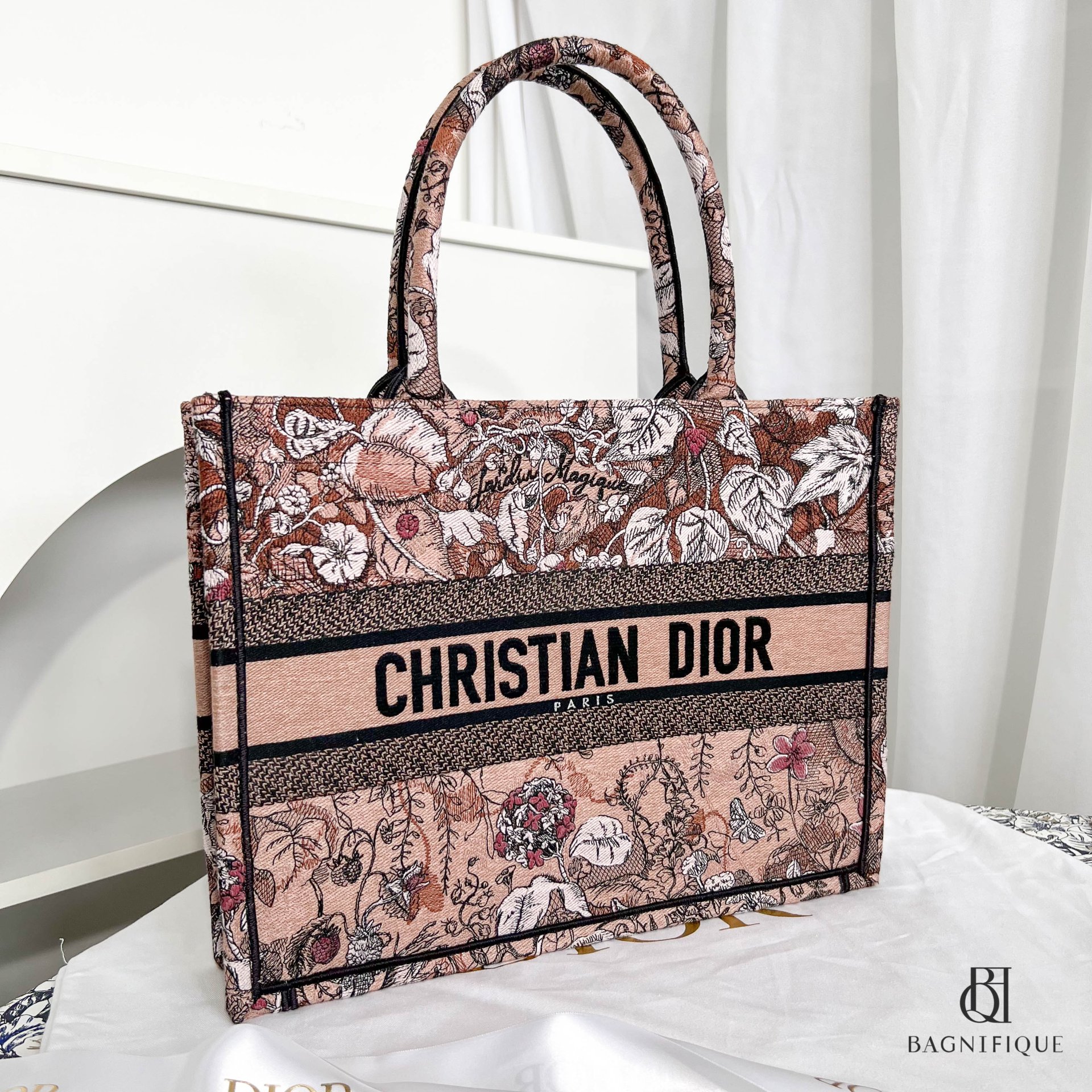 DIOR BOOK TOTE MEDIUM PINK FLOWER