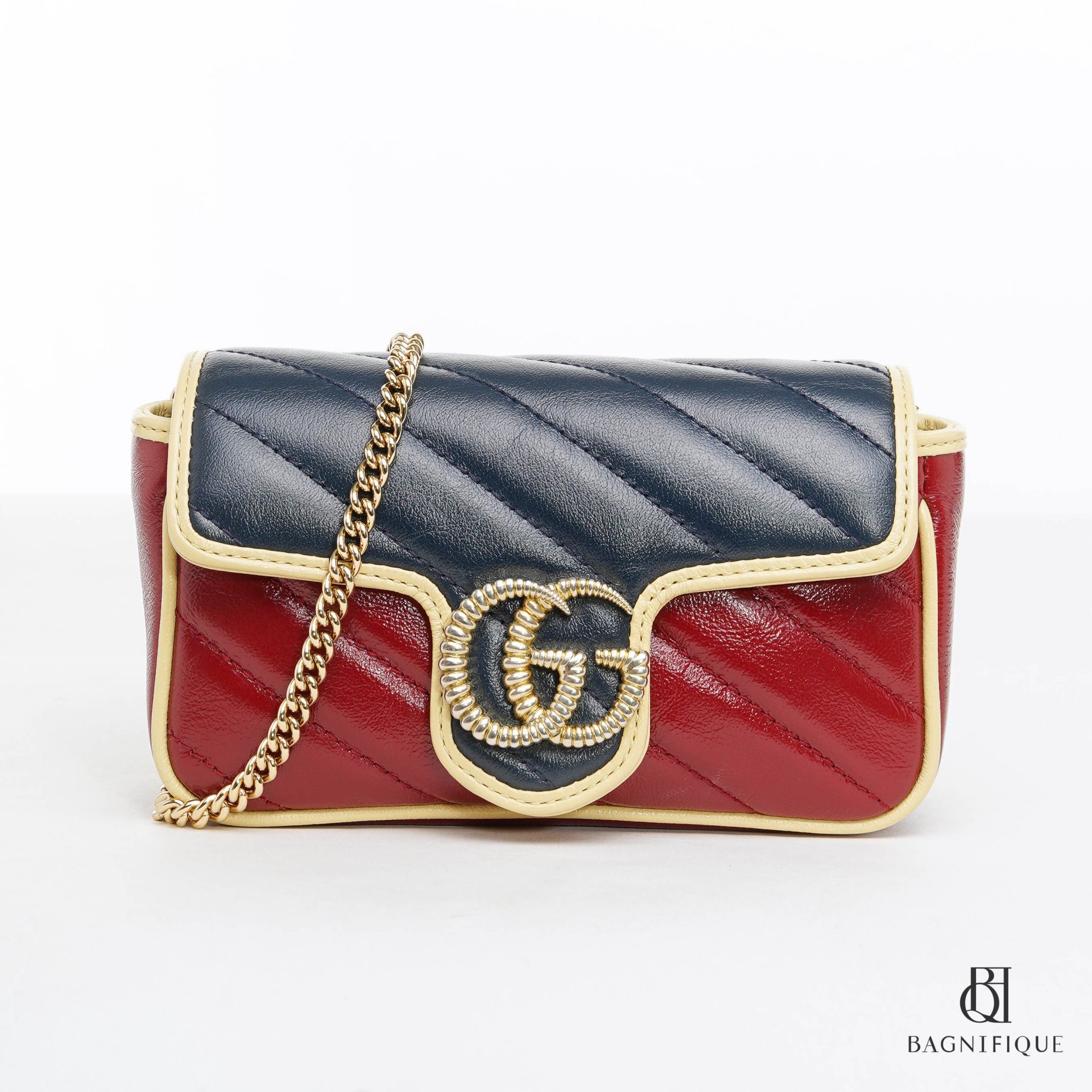 GUCCI MARMONT SUPER MINI RED BLUE YELLOW CALF GHW bagnifiquethailand