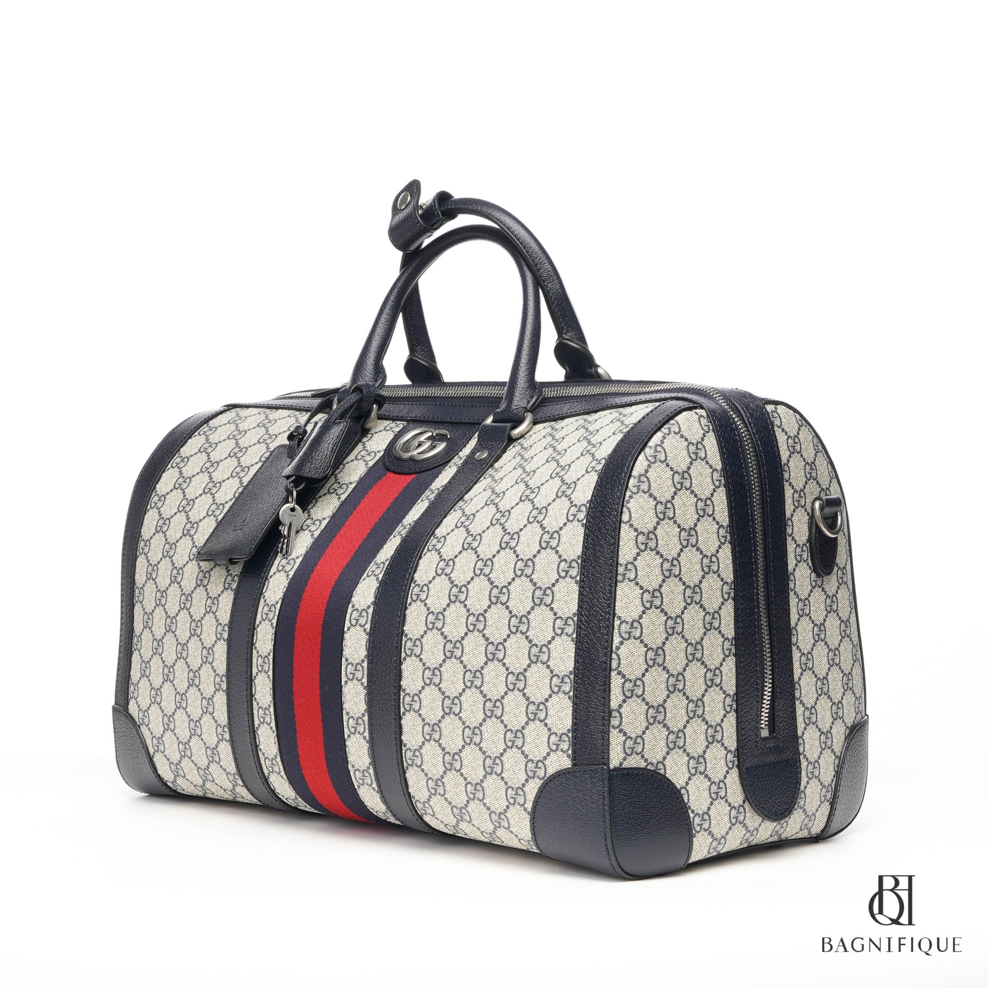 GUCCI SAVOY DUFFLE BAG MEDIUM BLACK GG MONOGRAM CANVAS SHW