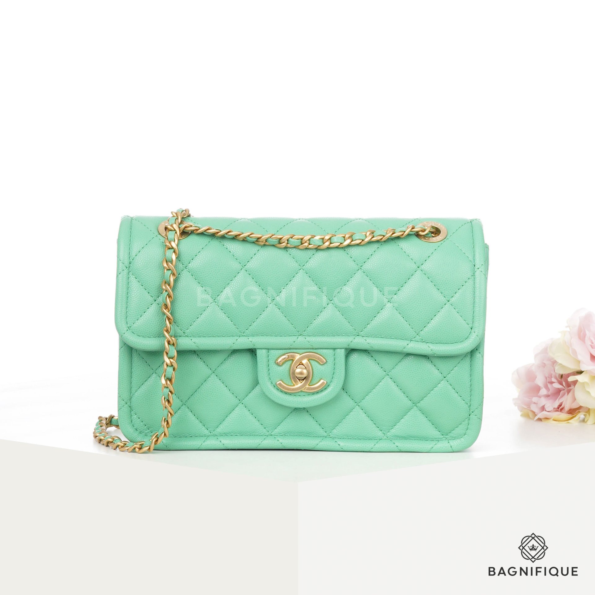 CHANEL SWEET CLASSIC FLAP 9.5 GREEN CAVIAR GHW