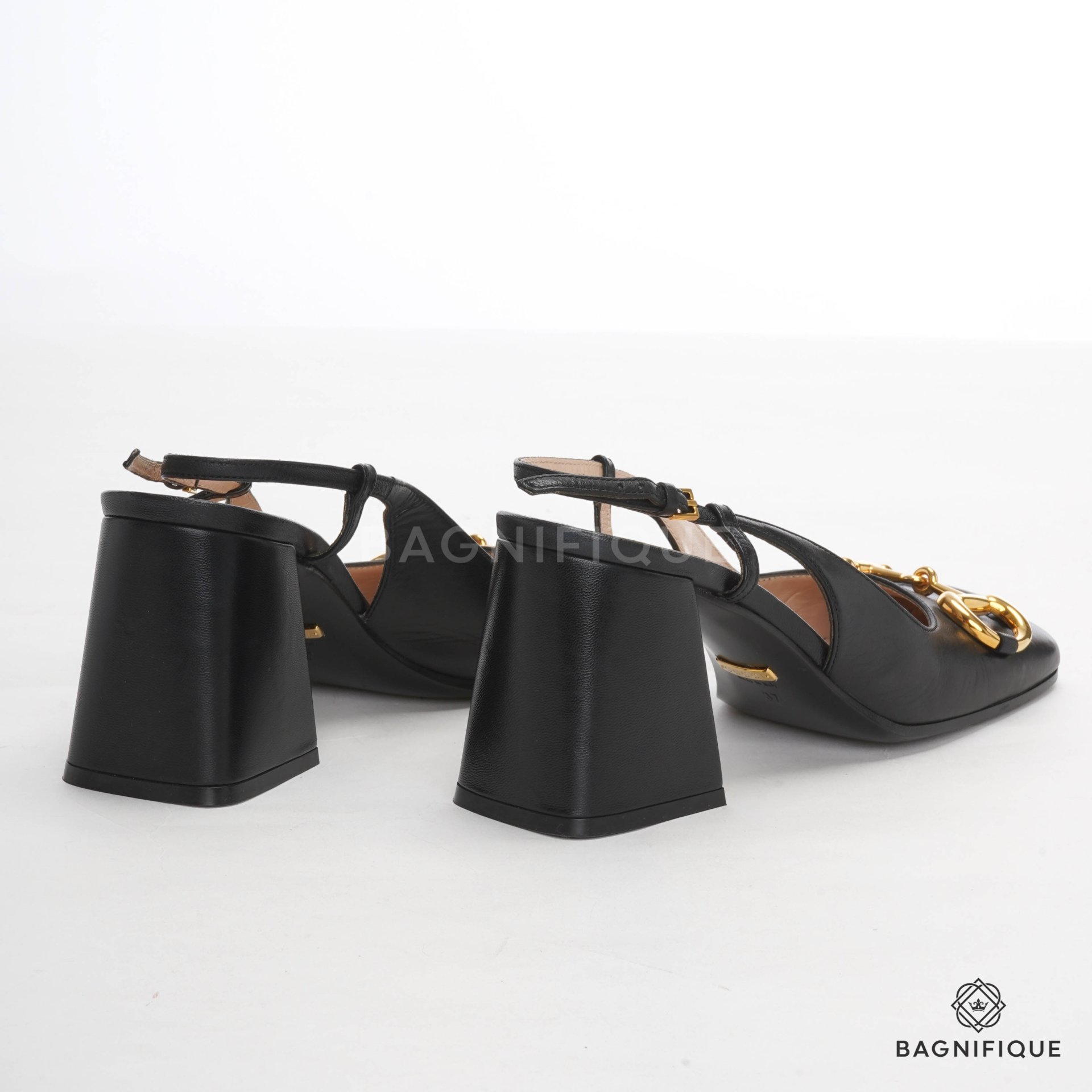 GUCCI HORSEBIT MULES 37 BLACK BEIGE CALF GHW bagnifiquethailand