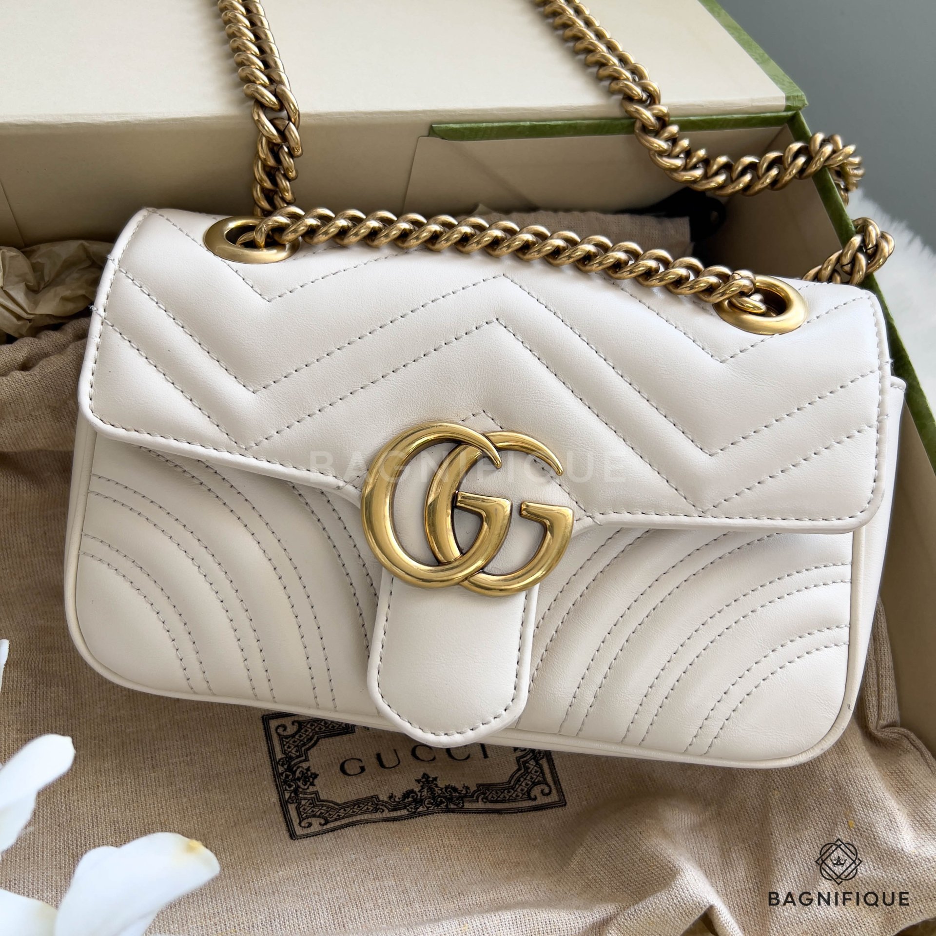 GUCCI MARMONT 22 WHITE CALF GHW