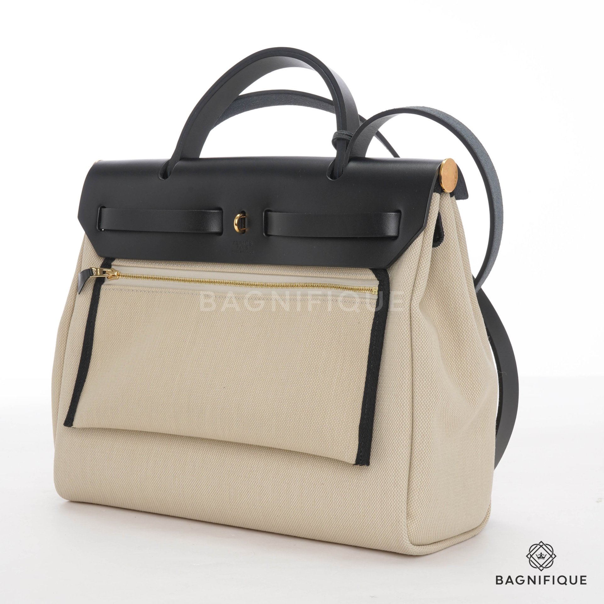 HERMES HERBAG 31 BEIGE BLACK CANVAS bagnifiquethailand