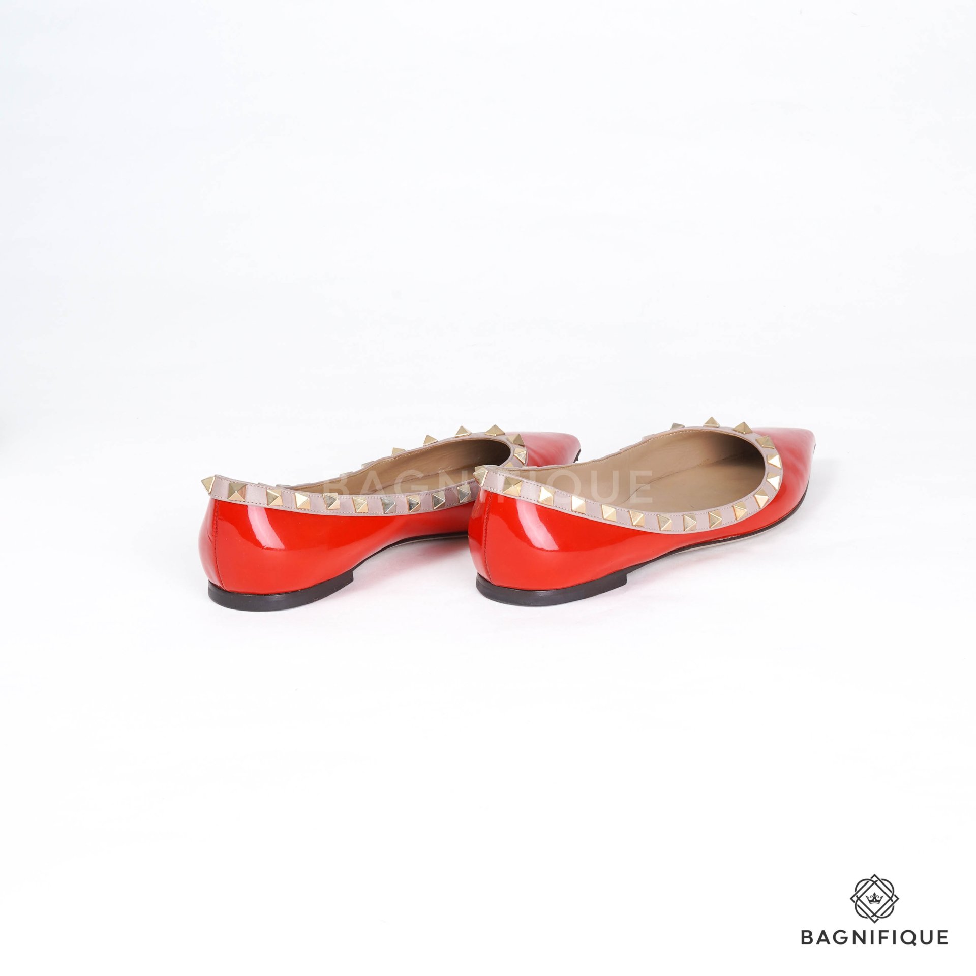 VALENTINO FLAT ROCK STUD PATENT 37 RED PATENT LEATHER GHW