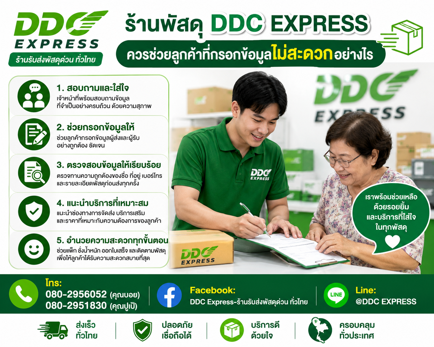 ร้านพัสดุควรช่วยลูกค้าที่กรอกข้อมูลไม่สะดวกอย่างไร