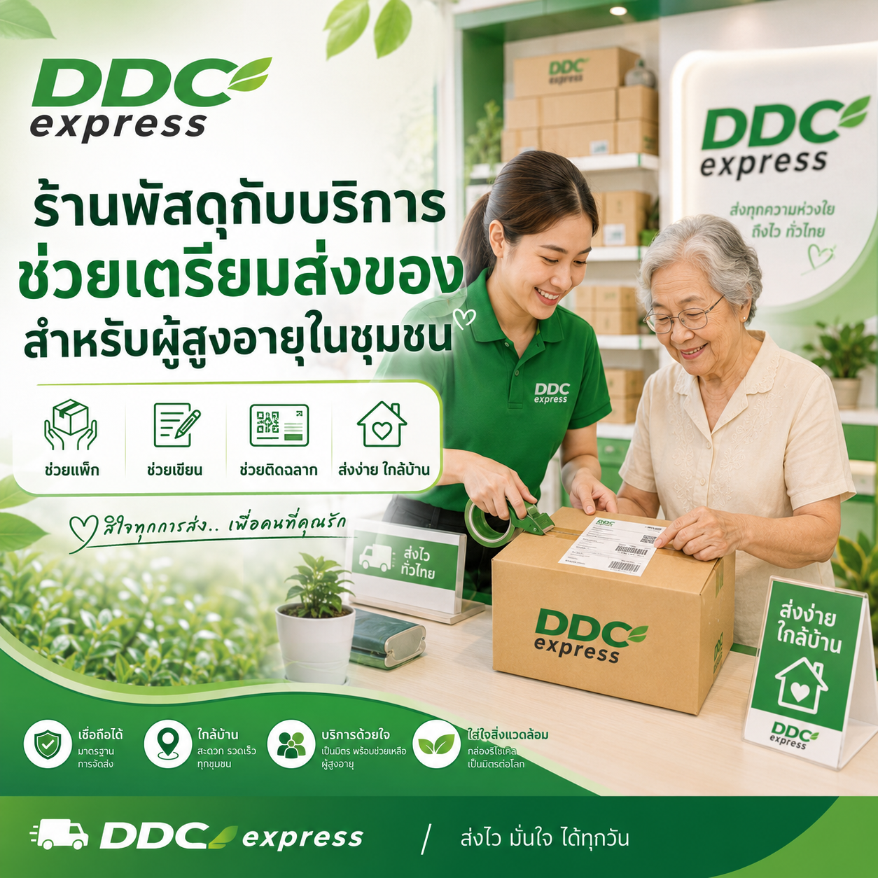 ร้านพัสดุกับบริการช่วยเตรียมส่งของสำหรับผู้สูงอายุในชุมชน