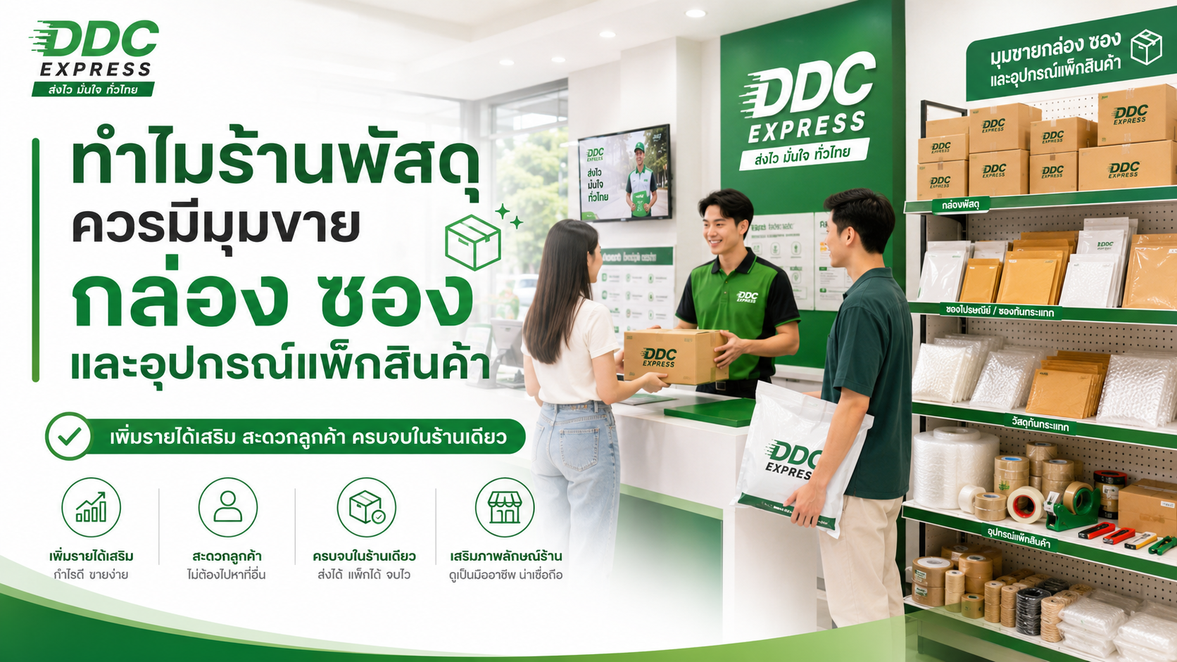 ทำไมร้านพัสดุควรมีมุมขายกล่อง ซอง และอุปกรณ์แพ็กสินค้า