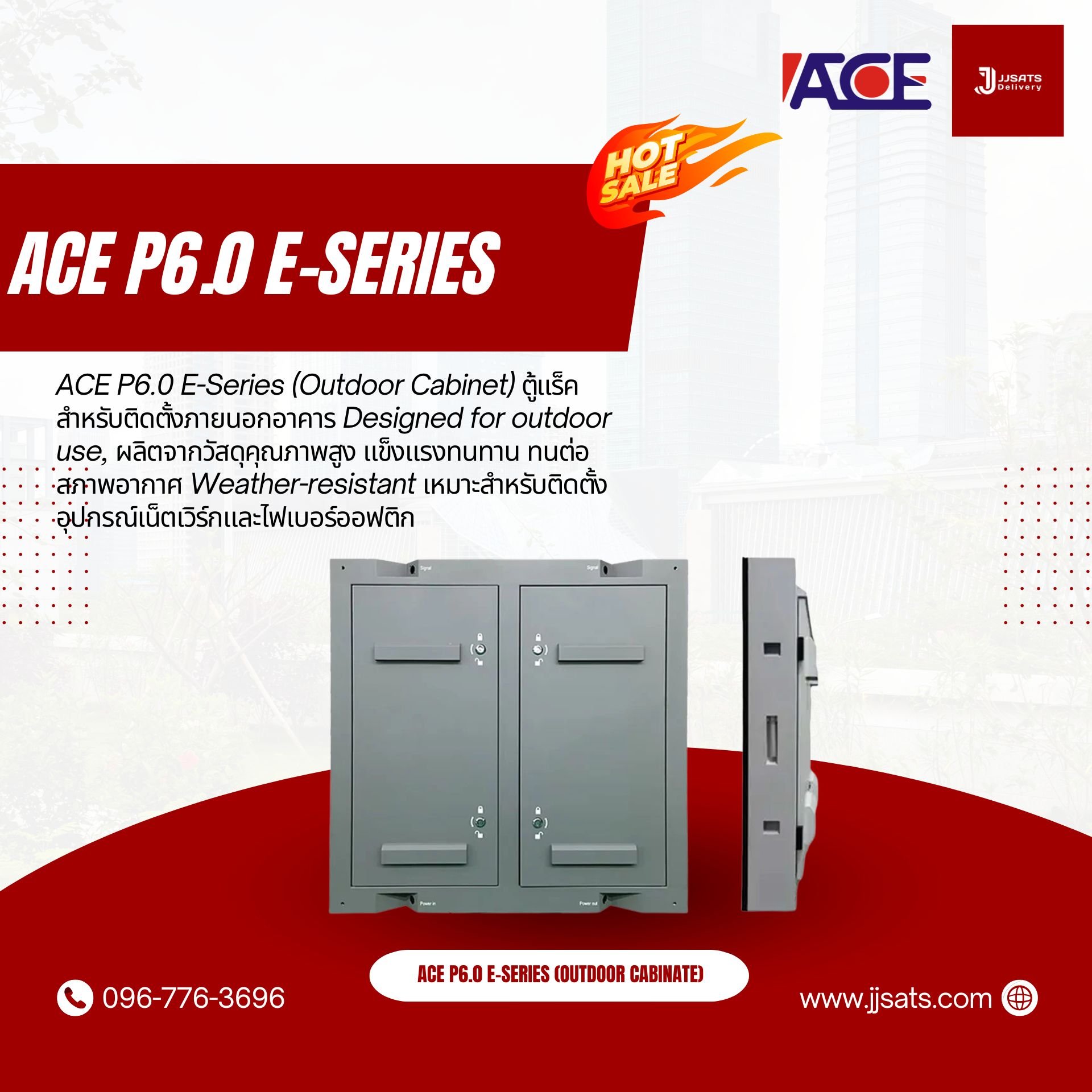ACE P6.0 E-Series SMD2525 Cabinate Outdoor LED Billboard Full Color Advertising Screen Pixel Pitch 6.0mm Module Size 320x160mm Steel Screen Cabinate Size 960x960x150mm Brightness 5,500nits Refresh 3840Hz Rear Access Maintenance IP65 Pixel Density 22,500do