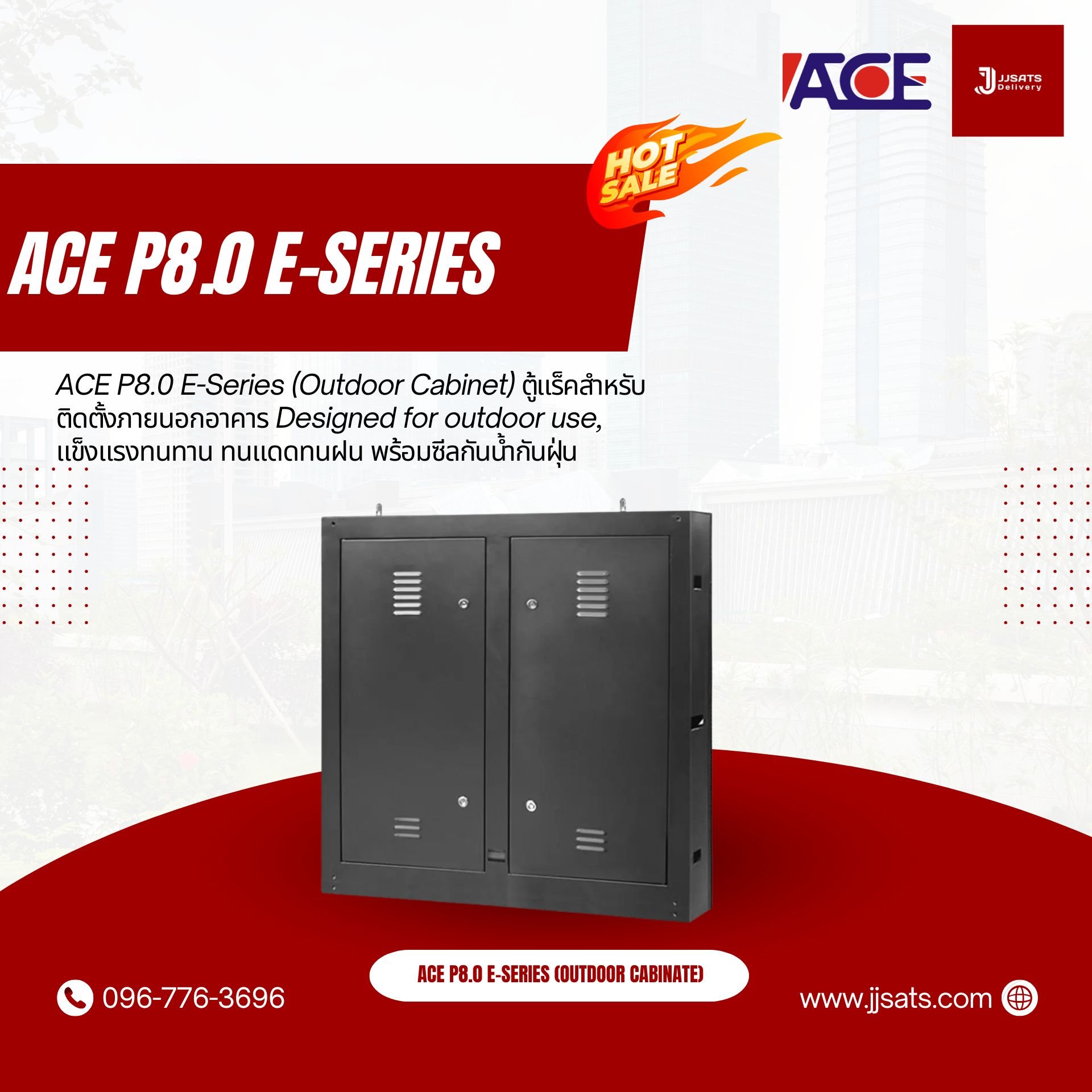 ACE P6.67 E-Series E6 Cabinate Outdoor LED Billboard Full Color Advertising Screen Pixel Pitch 6.67mm Module Size 320x160mm Steel Screen Cabinate Size 960x960x150mm Brightness 6,500nits Refresh 3840Hz Back Access Maintenance Pixel Density 144 x 144 dots/m