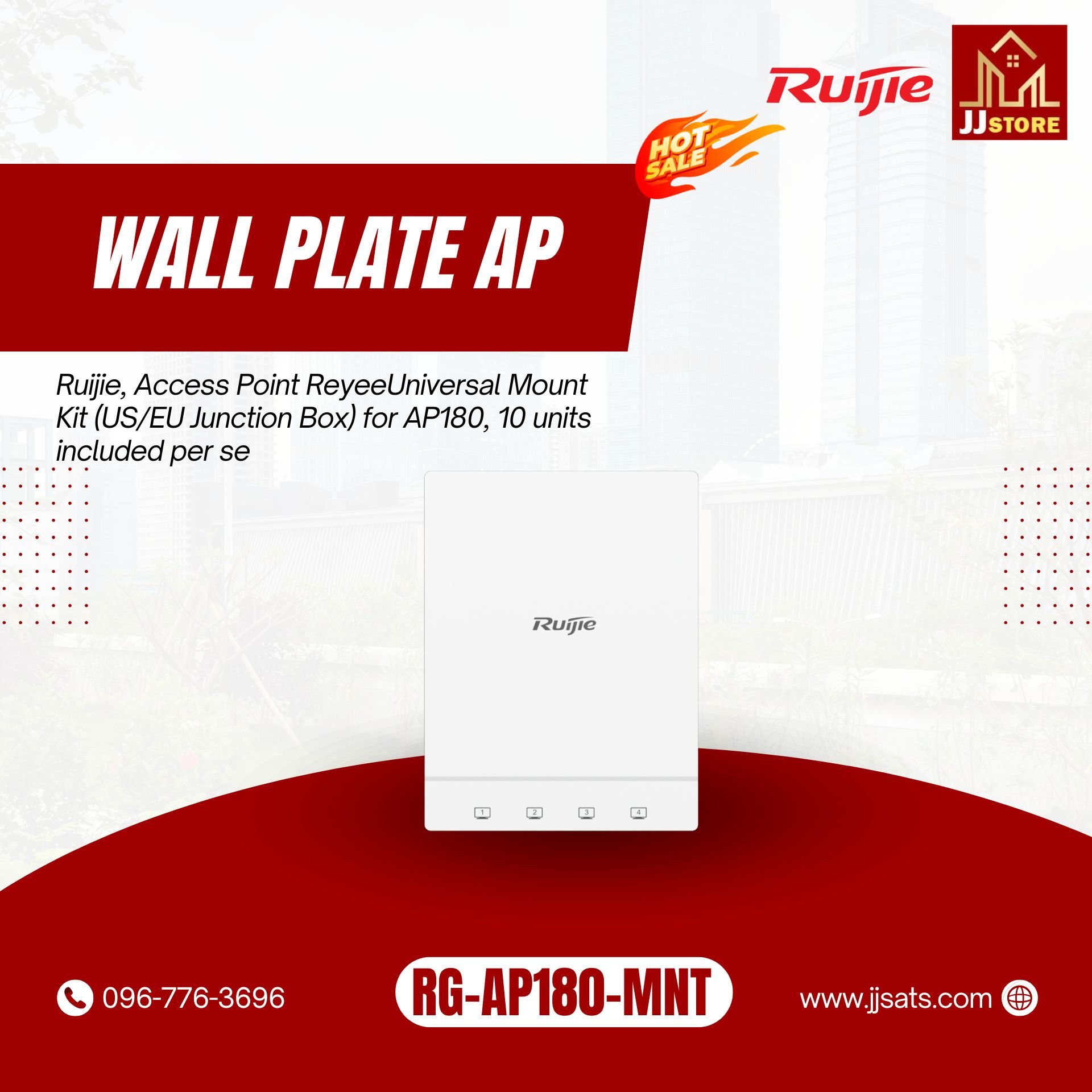 RG-AP180-MNT, Ruijie, Access Point ReyeeUniversal Mount Kit (US/EU Junction Box) for AP180, 10 units included