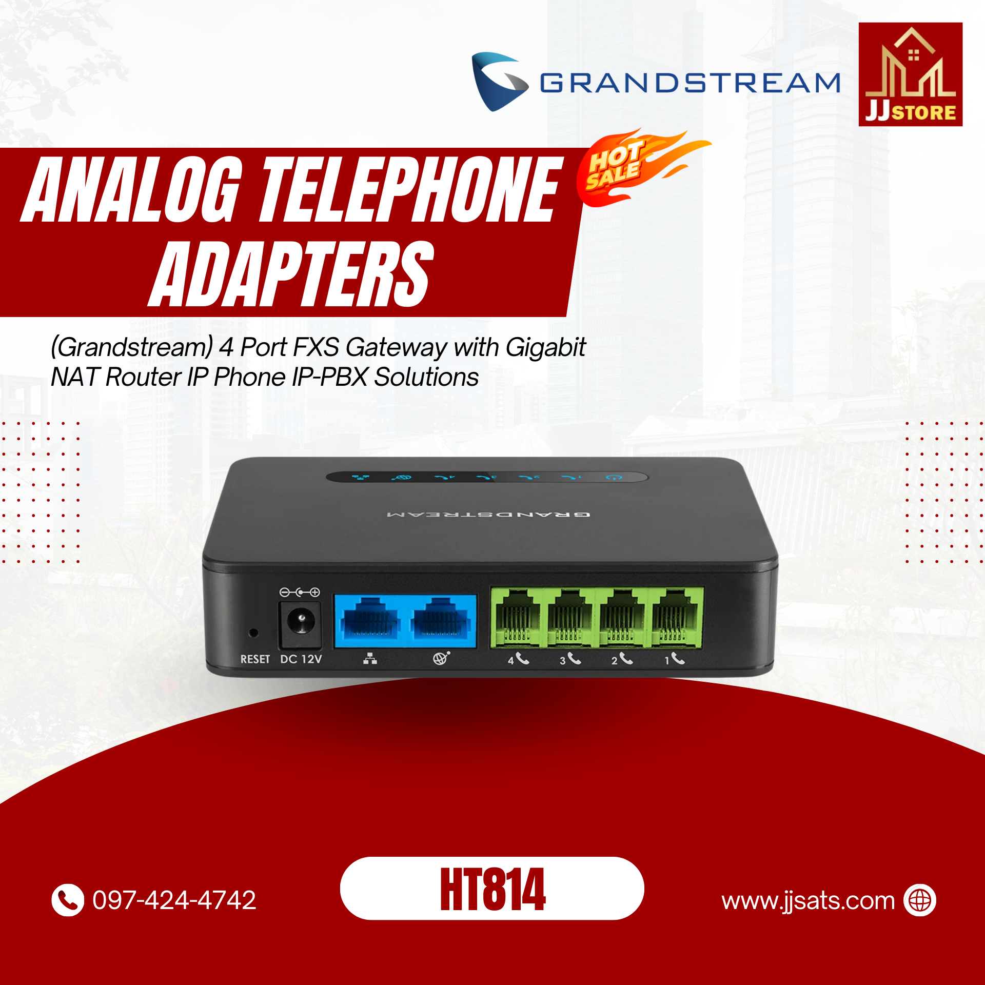 HT814 (Grandstream) 4 Port FXS Gateway with Gigabit NAT Router IP Phone IP-PBX Solutions