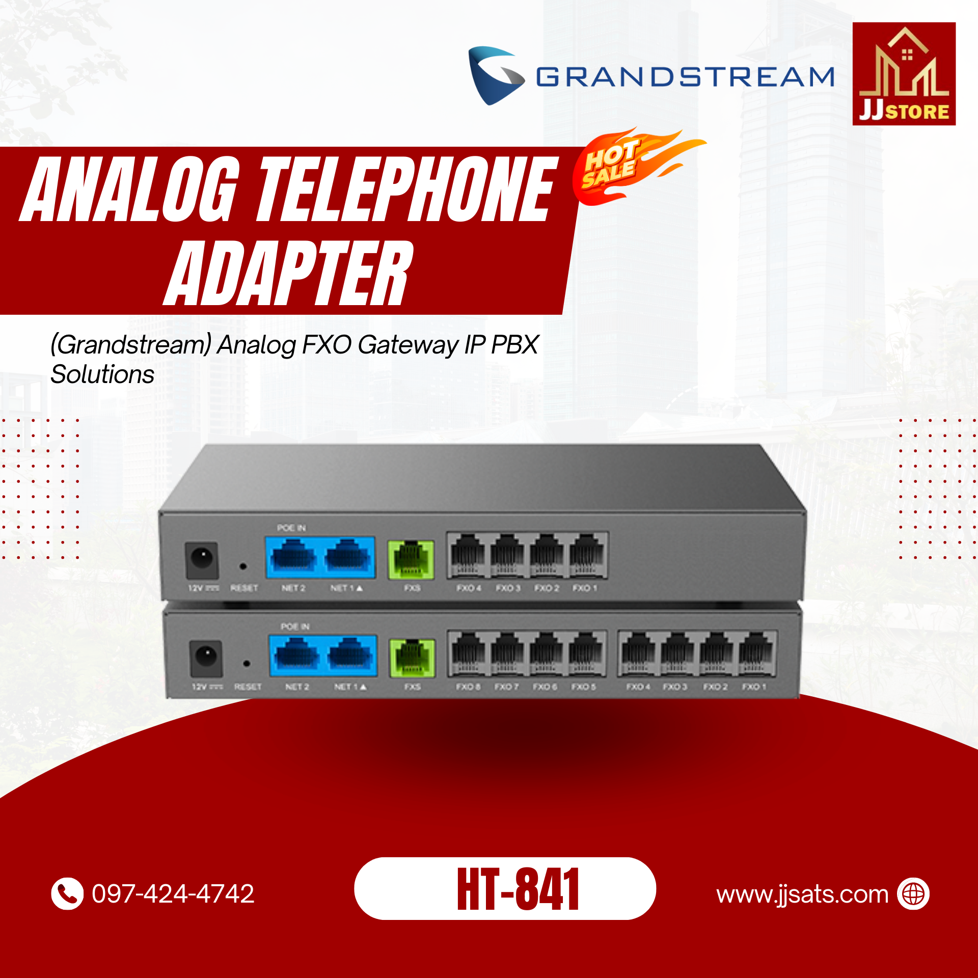 HT841 (Grandstream) 4FXO ,1FXS, PoE ,10/100/1000Mb Supports 3 SIP profile adapter IP Phone IP PBX Solutions