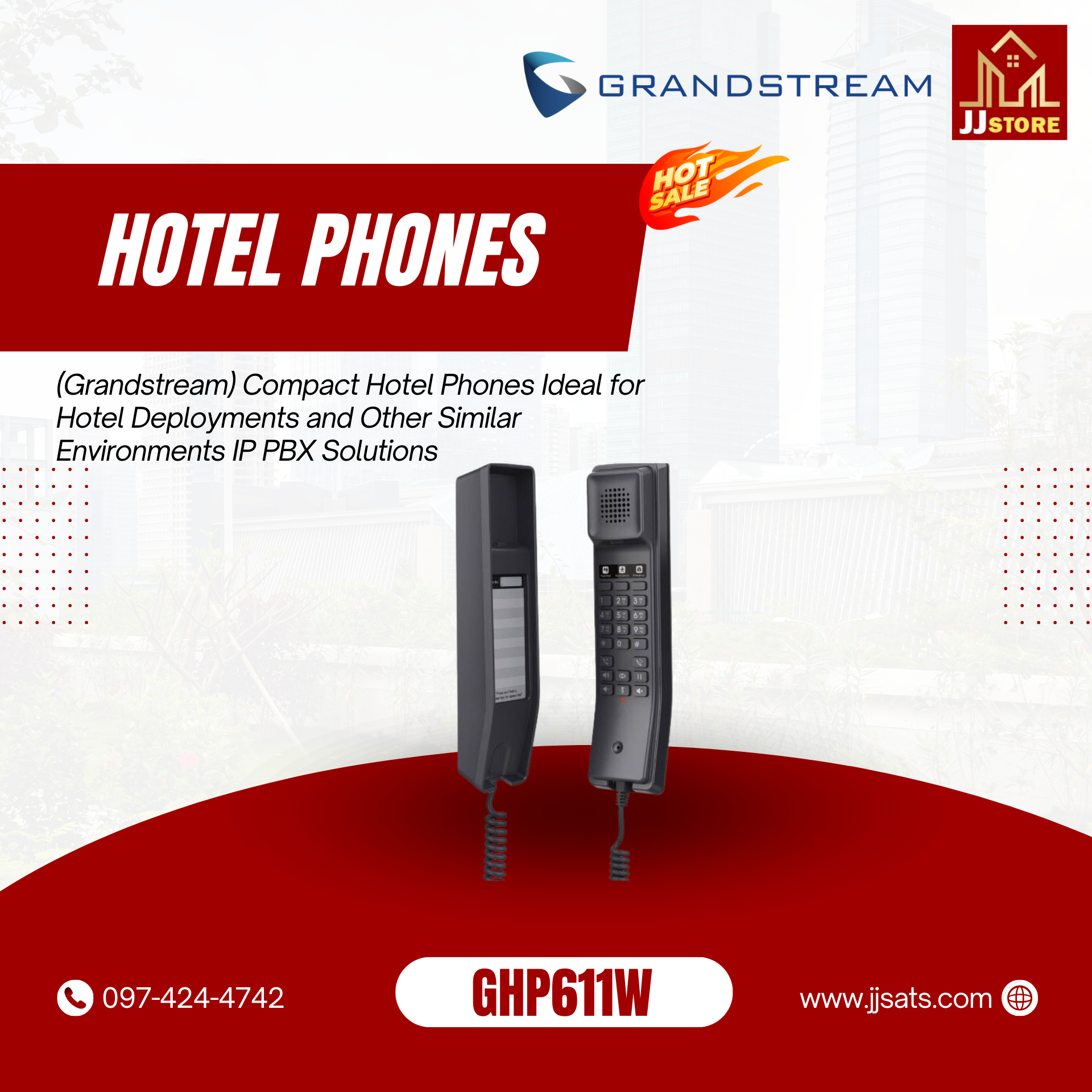 GHP611W (Grandstream) Compact Hotel IP Phone w/ built-in WiFi IP PBX Solution