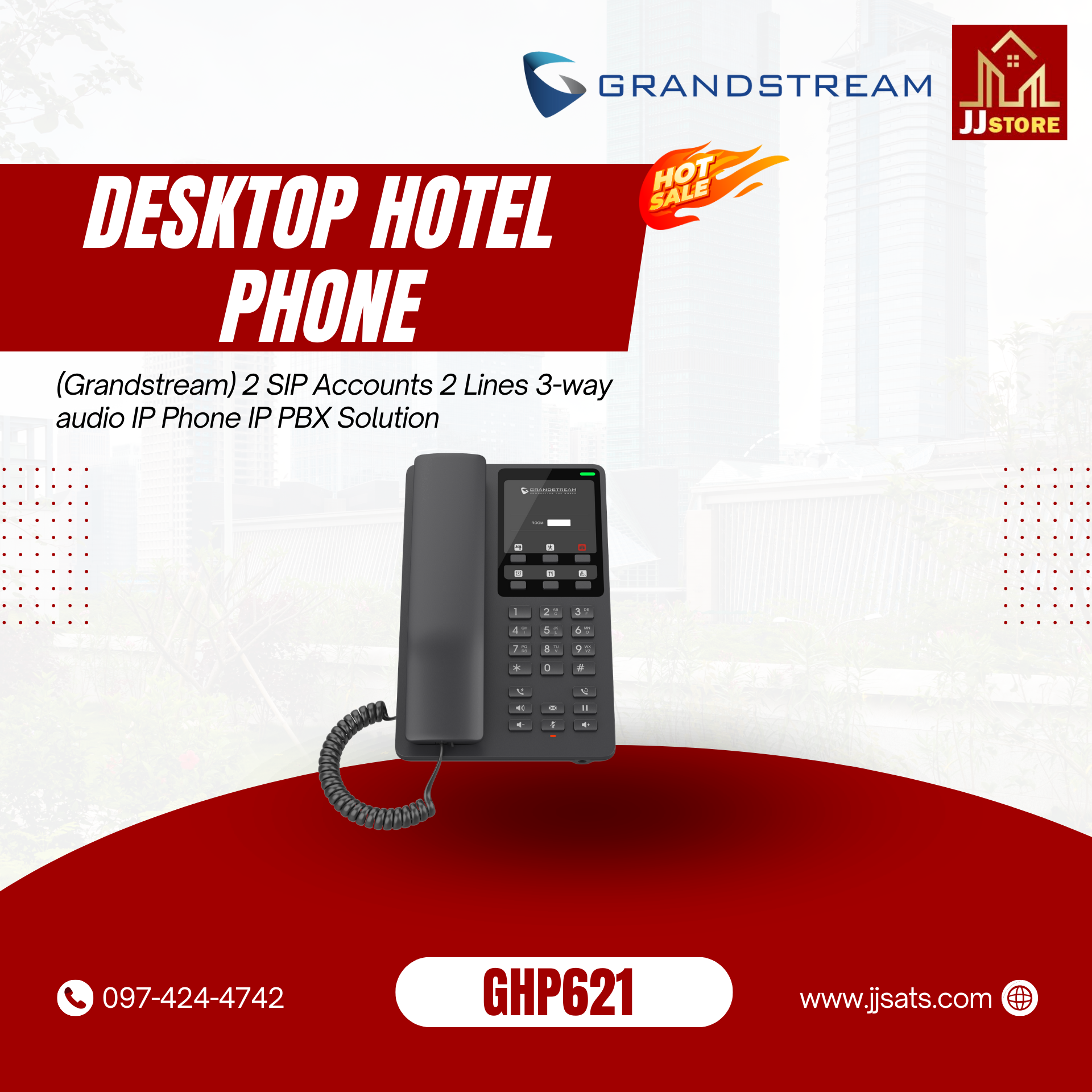 GHP621 (GrandStream) Desktop Hotel Phone 3-way audio conferencing IP PBX solution