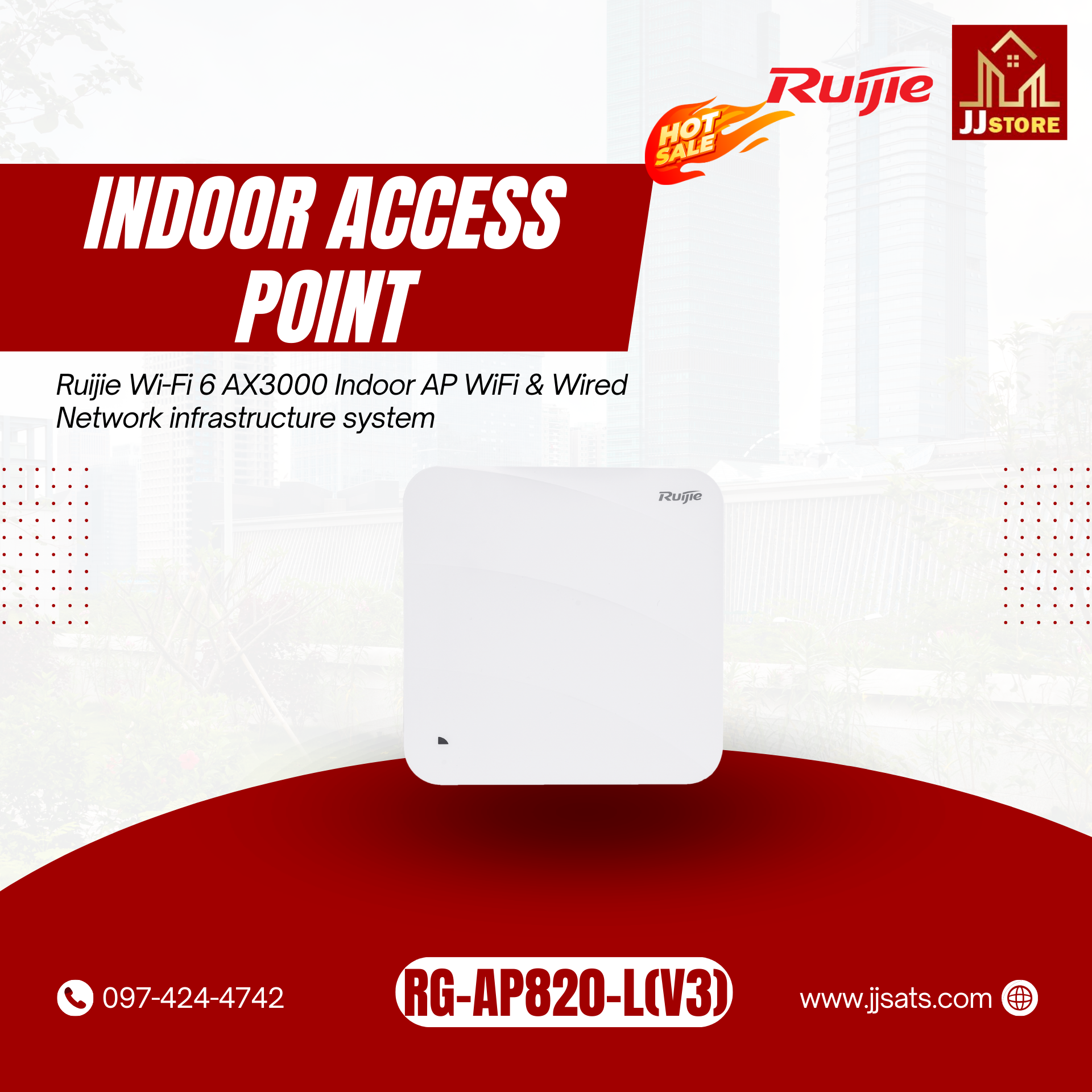 RG-AP820-L(V3), Ruijie Wi-Fi 6 AX3000 Indoor AP IPPBX solution