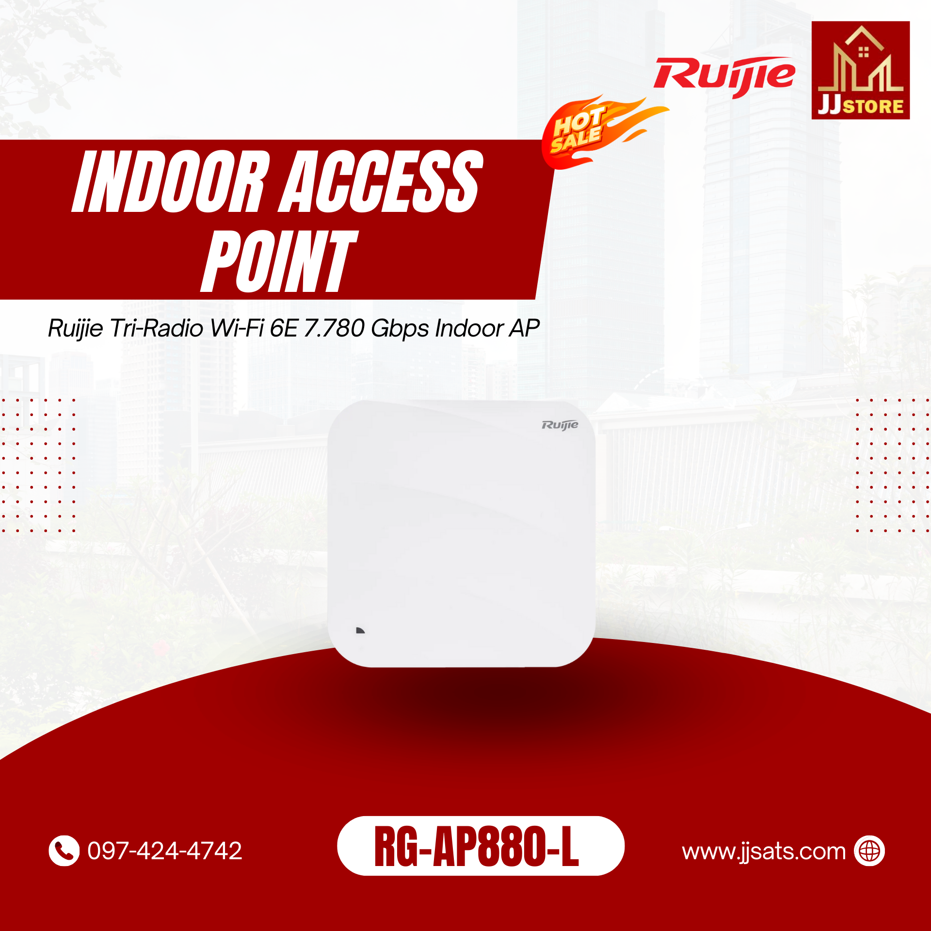 RG-AP880-L, Ruijie Tri-Radio Wi-Fi 6E 7.780 Gbps Indoor AP