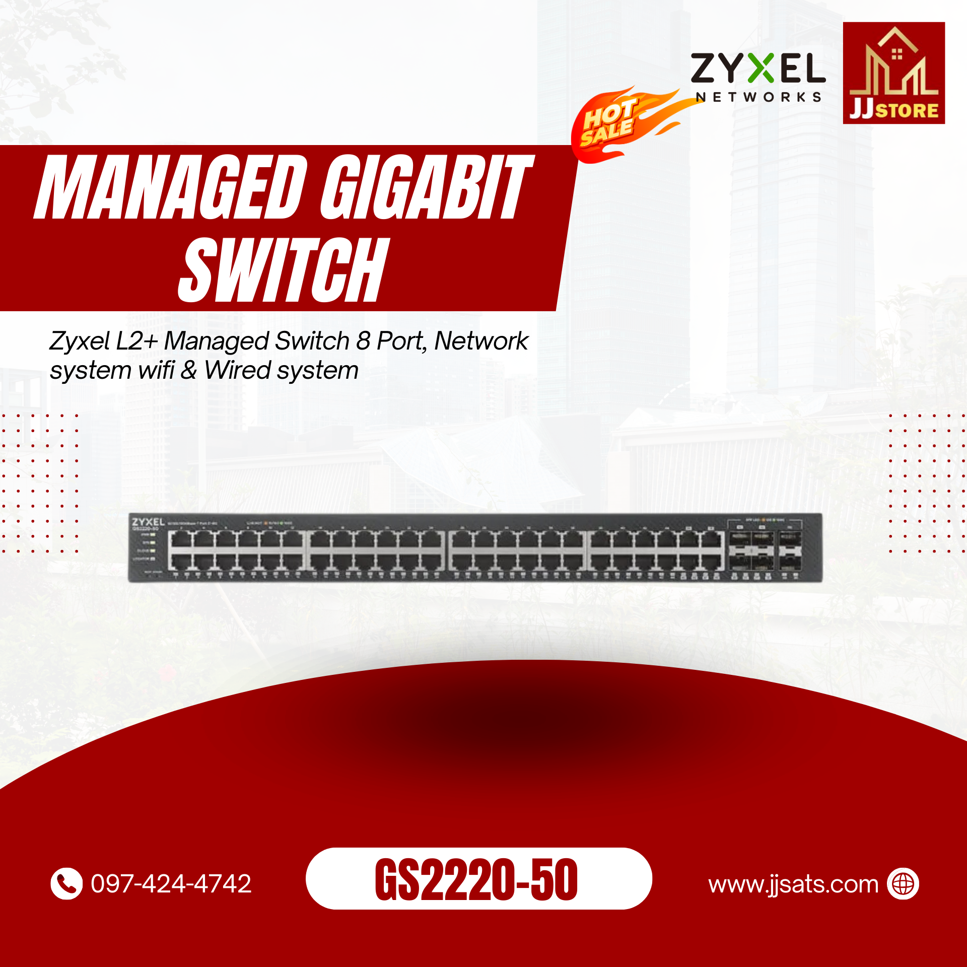 GS2220-50 Zyxel L2+ Managed Switch 8 Port, Network system wifi & Wired system