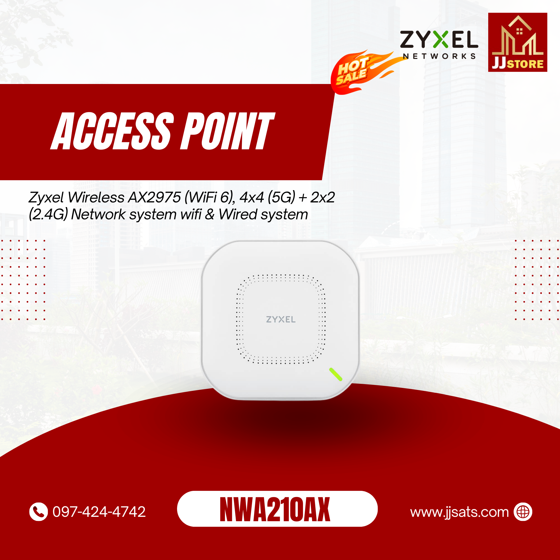 NWA210AX Zyxel Wireless AX2975 (WiFi 6), 4x4 (5G) + 2x2 (2.4G) Network system wifi & Wired system