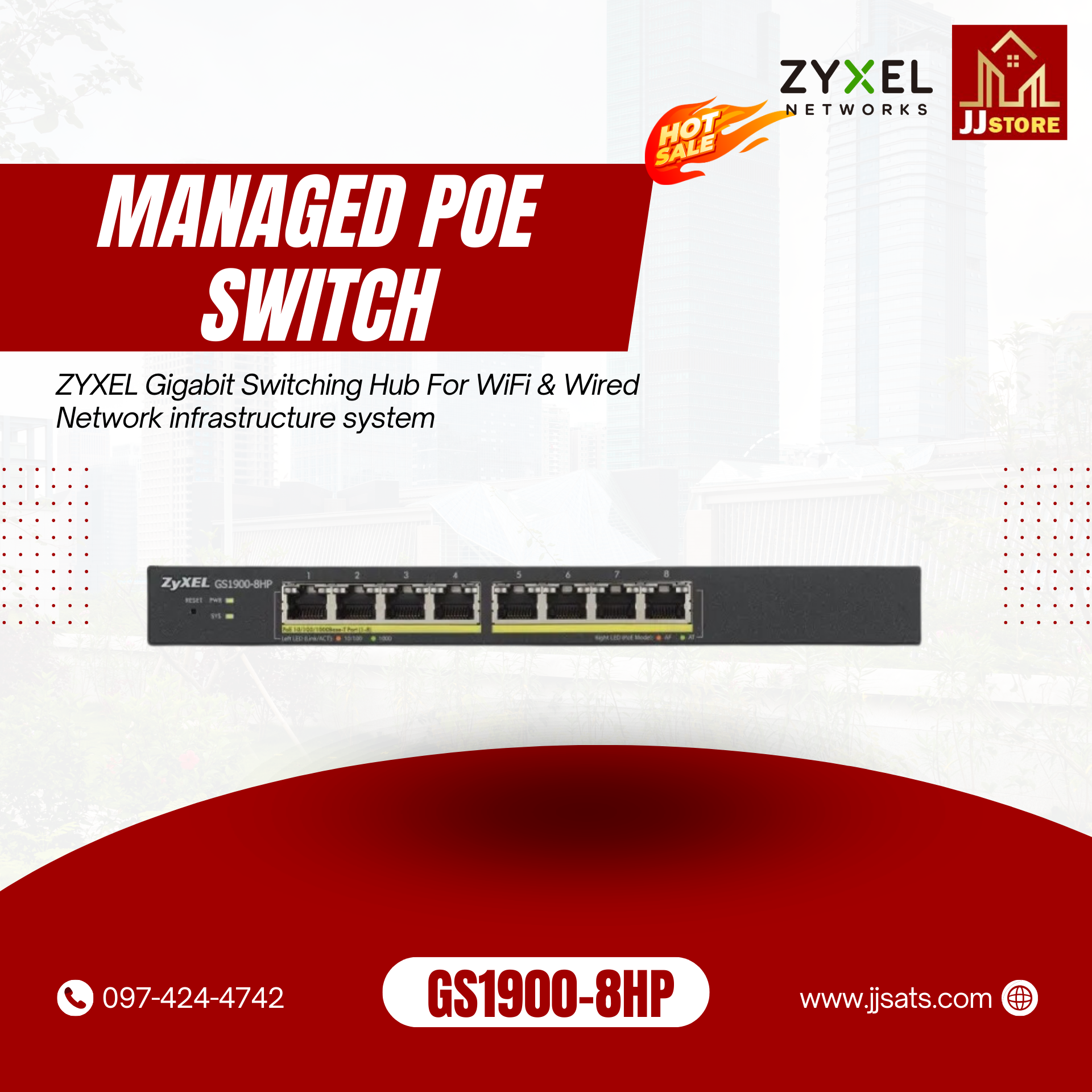 GS1900-8HP ZYXEL Gigabit Switching Hub For WiFi & Wired Network infrastructure system