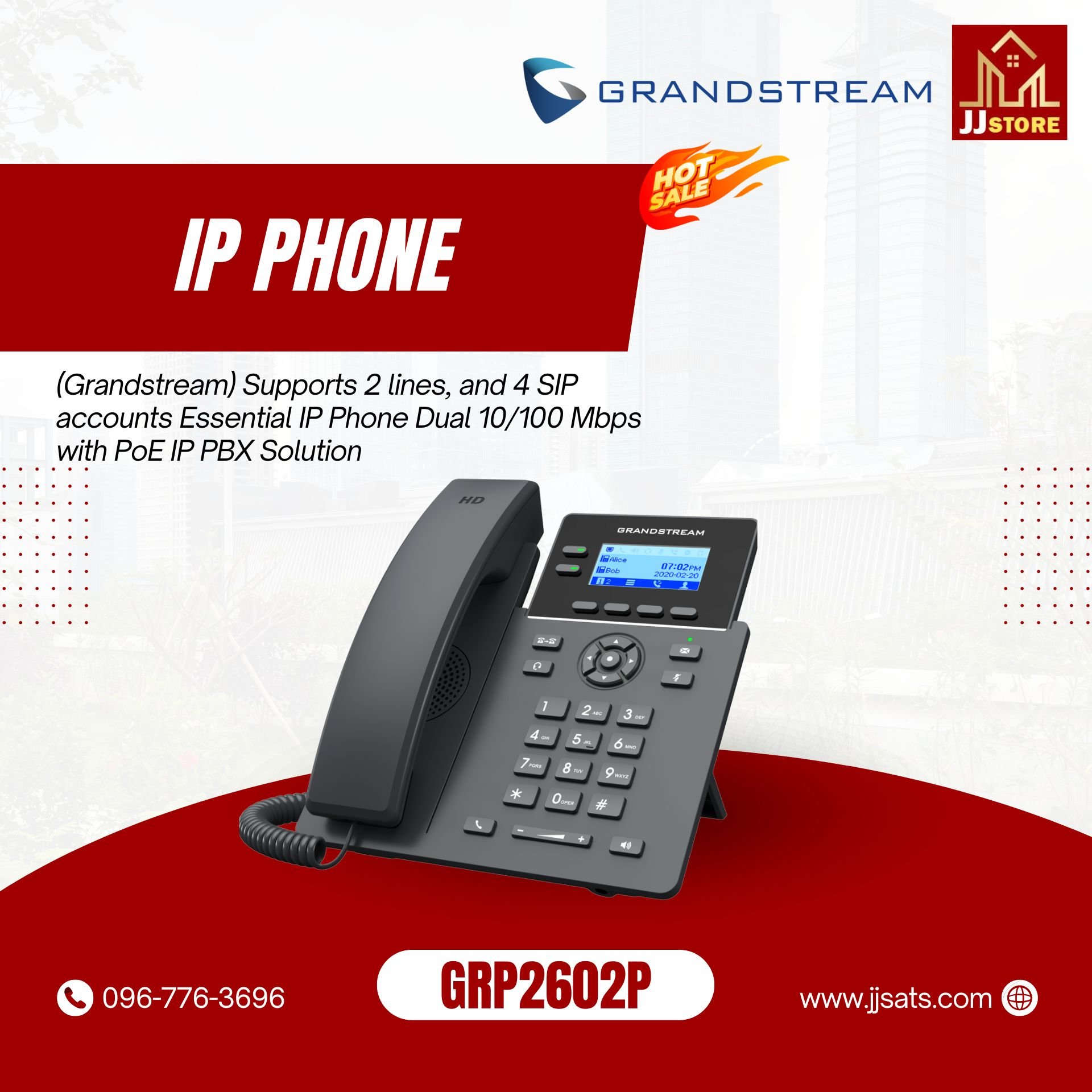 GRP2602P (Grandstream) 2 Lines 4 SIP Accounts 5-way audio IP Phone IP-PBX Solutions