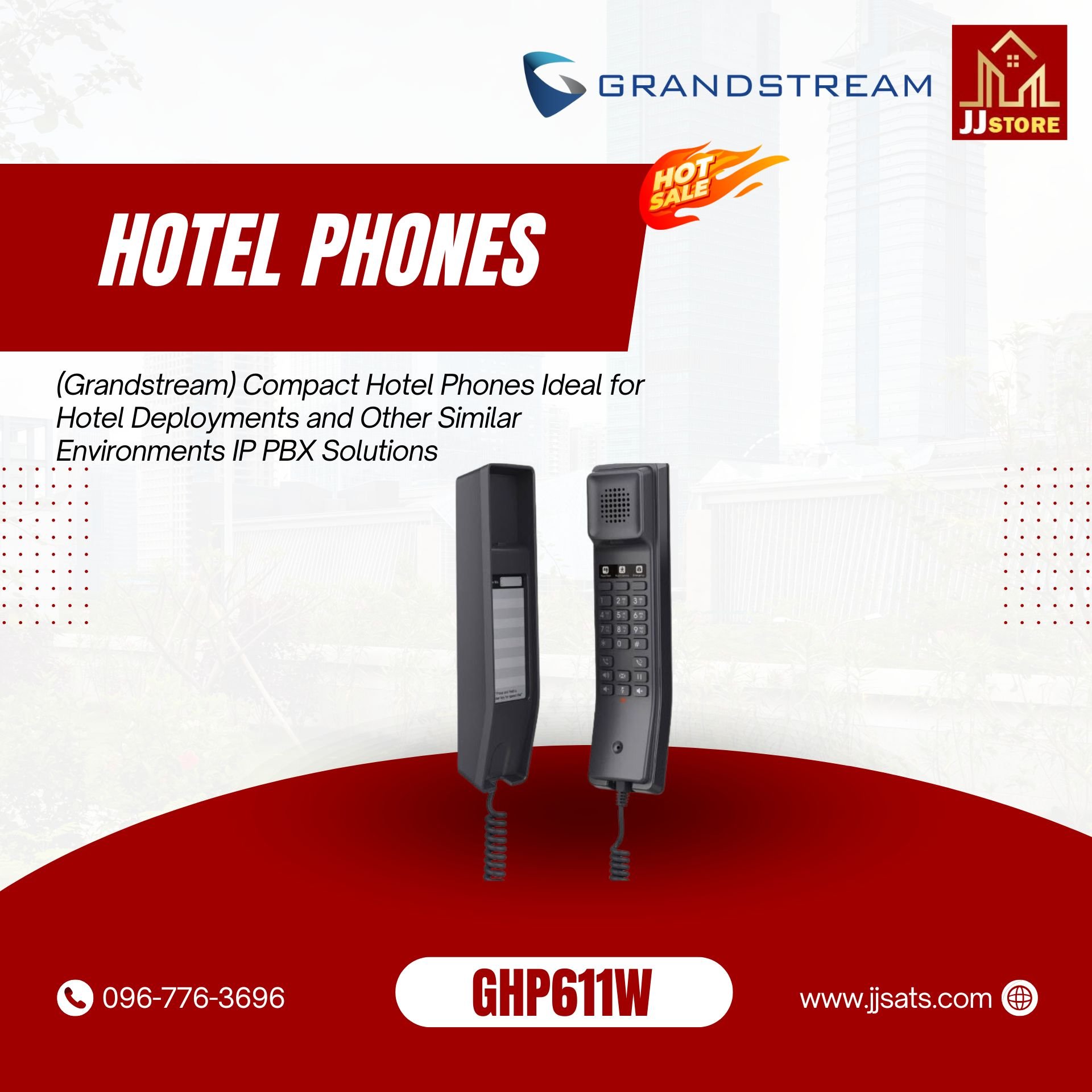GHP611W (Grandstream) Compact Hotel IP Phone w/ built-in WiFi IP PBX Solution