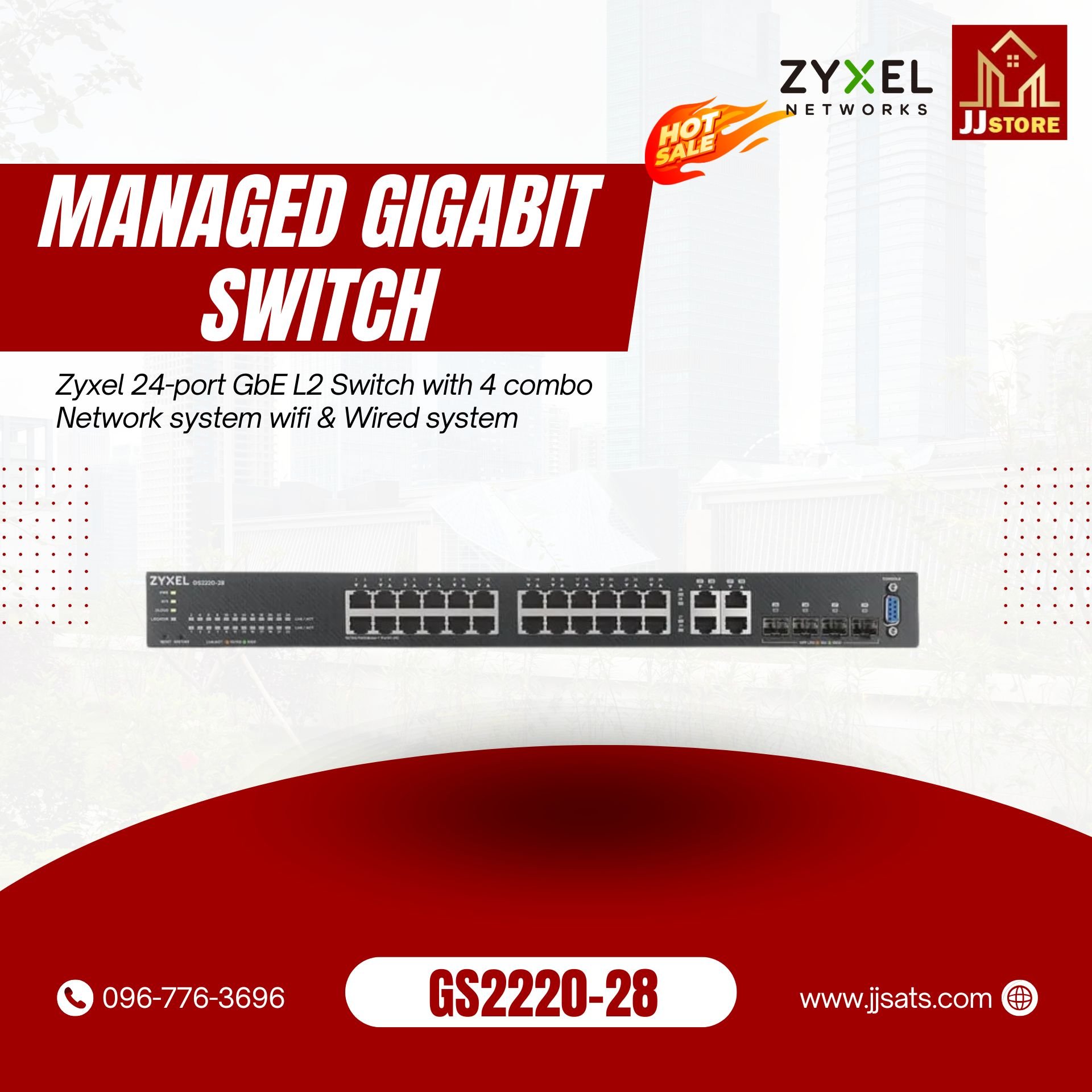 GS2220-28 Zyxel 24-port GbE L2 Switch with 4 combo Network system wifi & Wired system