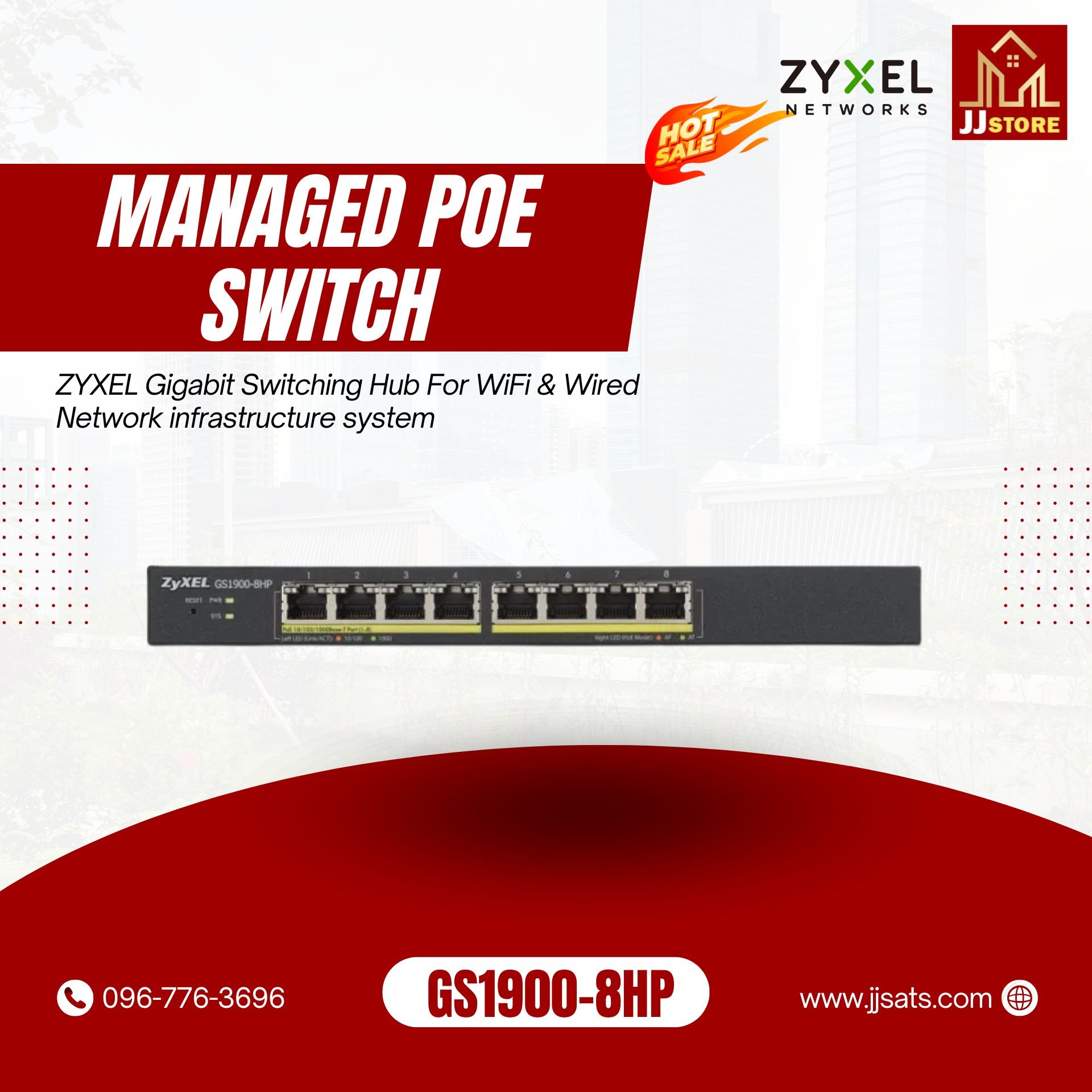 GS1900-8HP ZYXEL Gigabit Switching Hub For WiFi & Wired Network infrastructure system