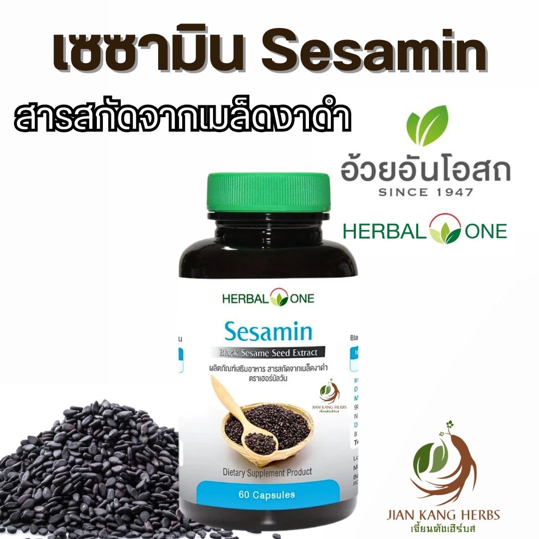 เซซามิน สารสกัดจากเมล็ดงาดำ 60 แคปซูล Sesamin Black Sesami Extract Capsule อ้วยอันโอสถ เฮอร์บัลวัน Herbal One งาดำสกัด