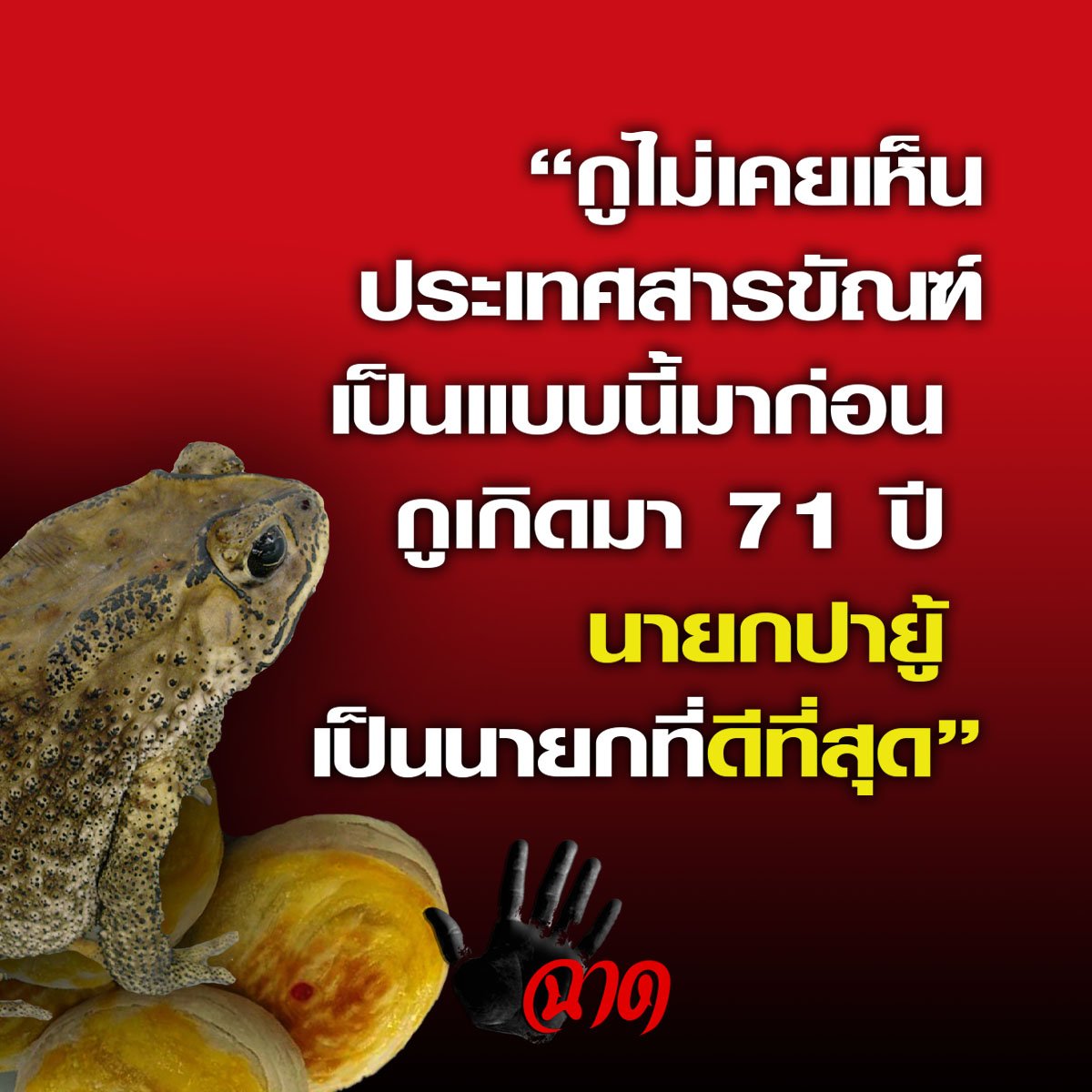 “กูไม่เคยเห็นประเทศสารขัณฑ์เป็นแบบนี้มาก่อน กูเกิดมา 71 ปี นายกปายู้ ดีที่สุด”  “กูไม่เคยเห็นประเทศสารขัณฑ์เป็นแบบนี้มาก่อน กูเกิดมา 71 ปี นายกปายู้ ดีที่สุด”