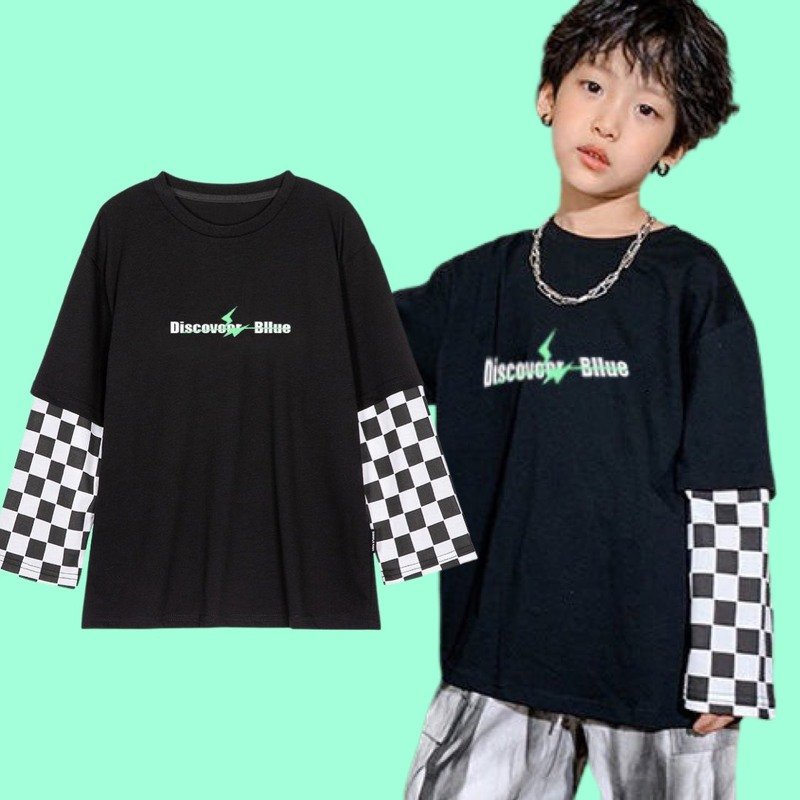 Checker Hip Boy เสื้อโอเวอร์ไซซ์แขนลายตารางหมากรุก