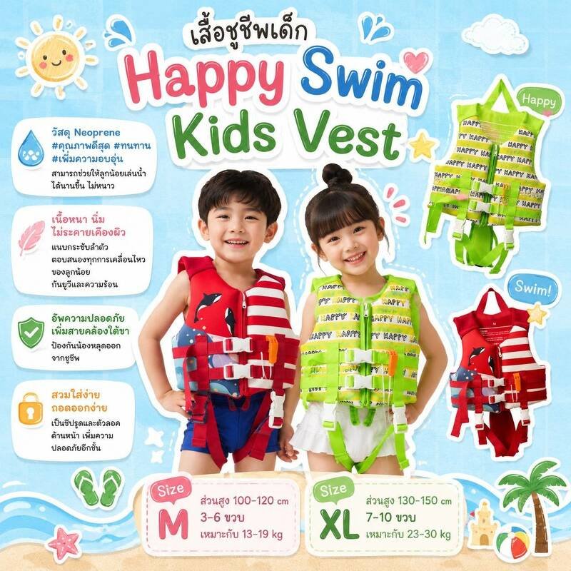 เสื้อชูชีพเด็ก Happy Swim Kids Vestชูชีพเด็กรุ่นพรีเมี่ยม