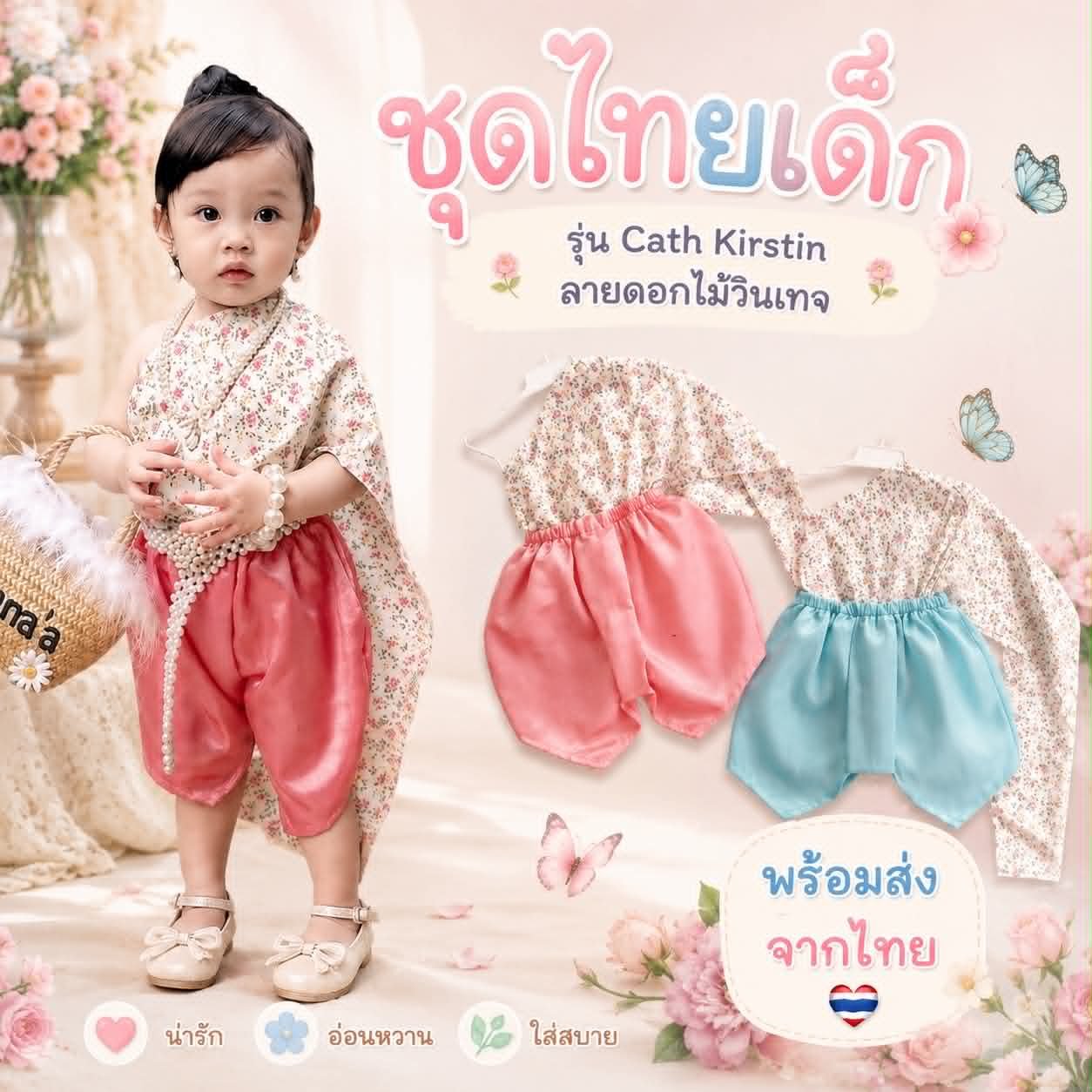 ชุดไทยเด็ก รุ่น Cath Kidston ลายดอกไม้วินเทจ