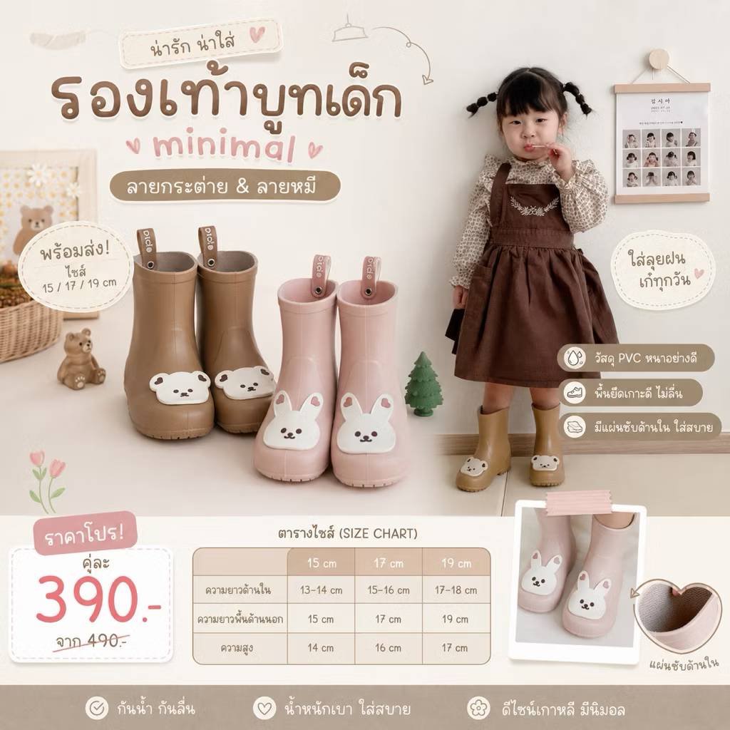 รองเท้าบูทเด็กกันเด็ก minimal