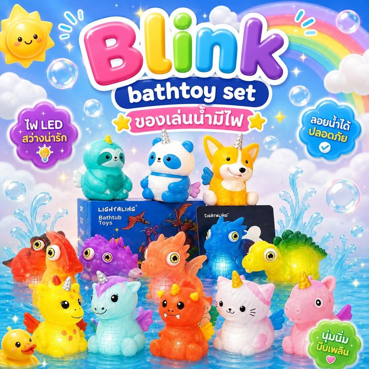 Blink bathtoy set /ของเล่นน้ำมีไฟเซ็ต 8 ตัว