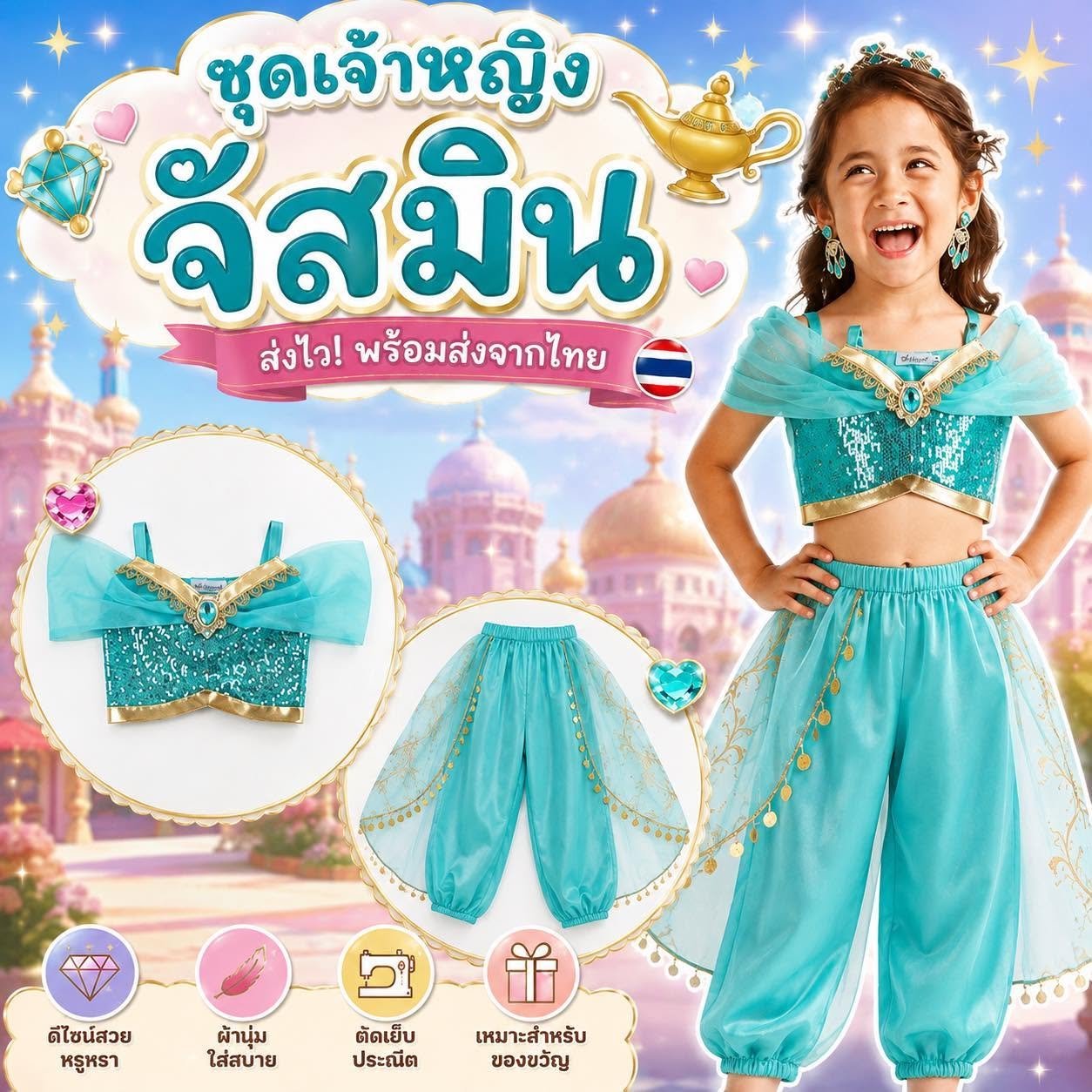 ชุดแฟนซีเด็ก เจ้าหญิงจัสมิน Jasmine Aladdin มาเป็นชุด 2 ชิ้น