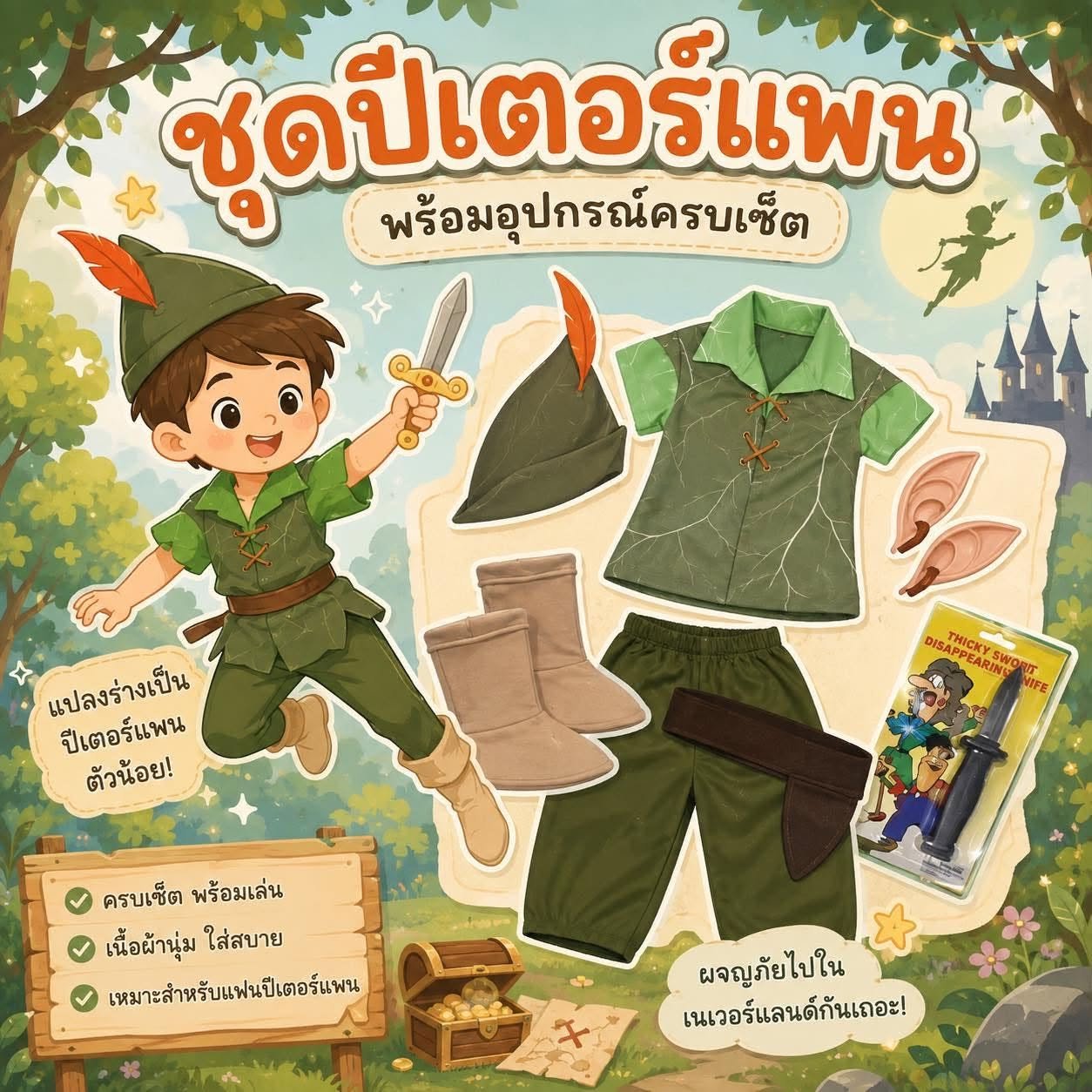 ชุดแฟนซี ปีเตอร์แพนเด็ก ชุดแฟนซี มาเป็น Set 6 ชิ้นจุกๆ