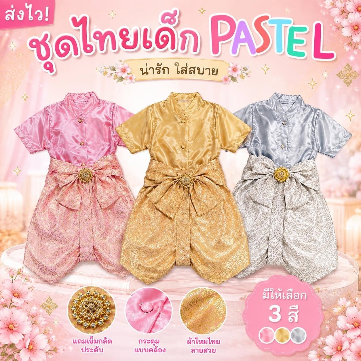 ชุดไทยเด็กชายรุ่นสี pastel-2 มาโทนสีหวาน  แถมเข็มกลัดประดับ