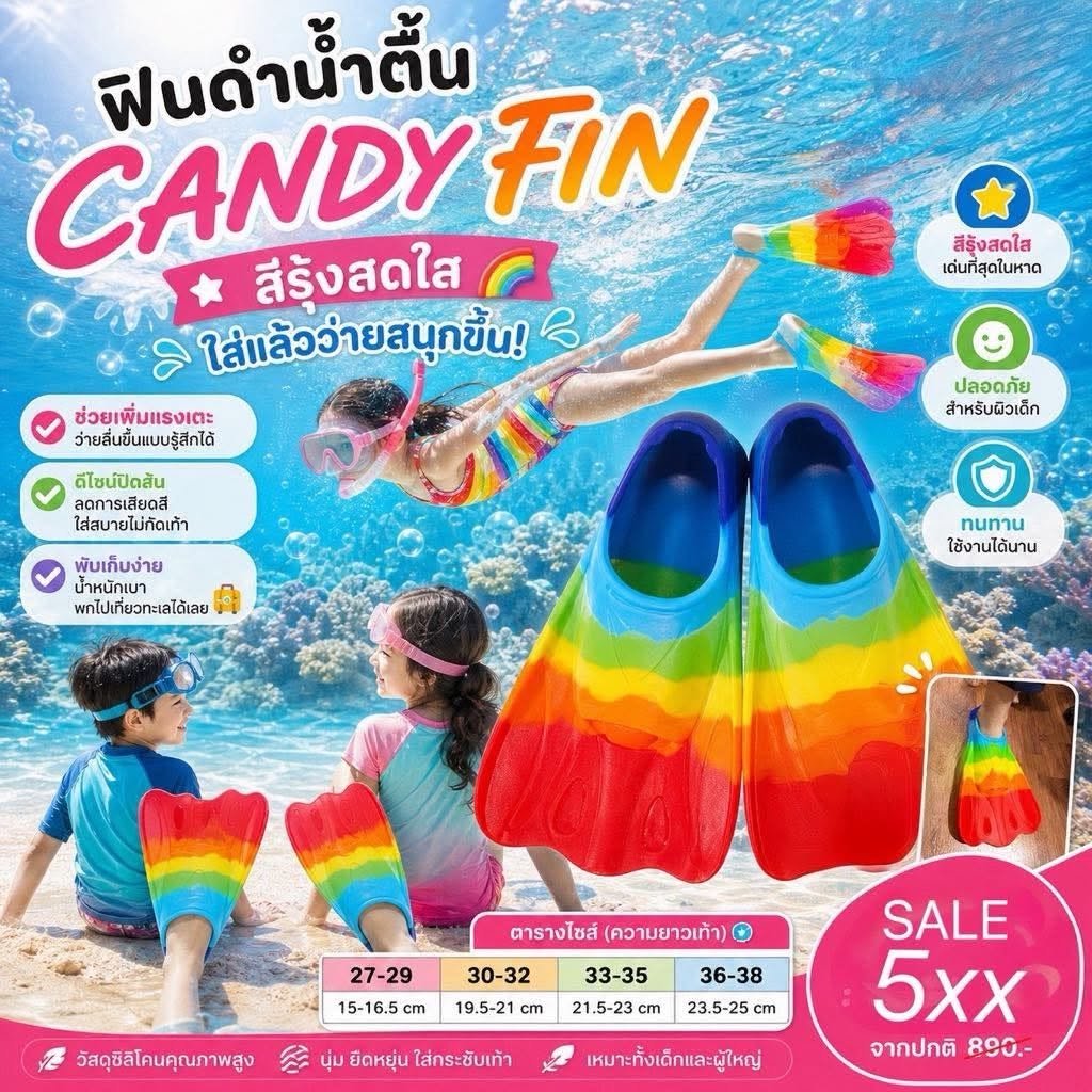 Candy FIN ฟินดำน้ำตื้น ตีนกบสำหรับเด็กและผู้ใหญ่ 