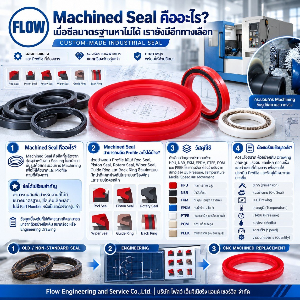 Machined Seal และซีลไฮดรอลิกผลิตตามขนาดด้วย CNC สำหรับงานอุตสาหกรรม