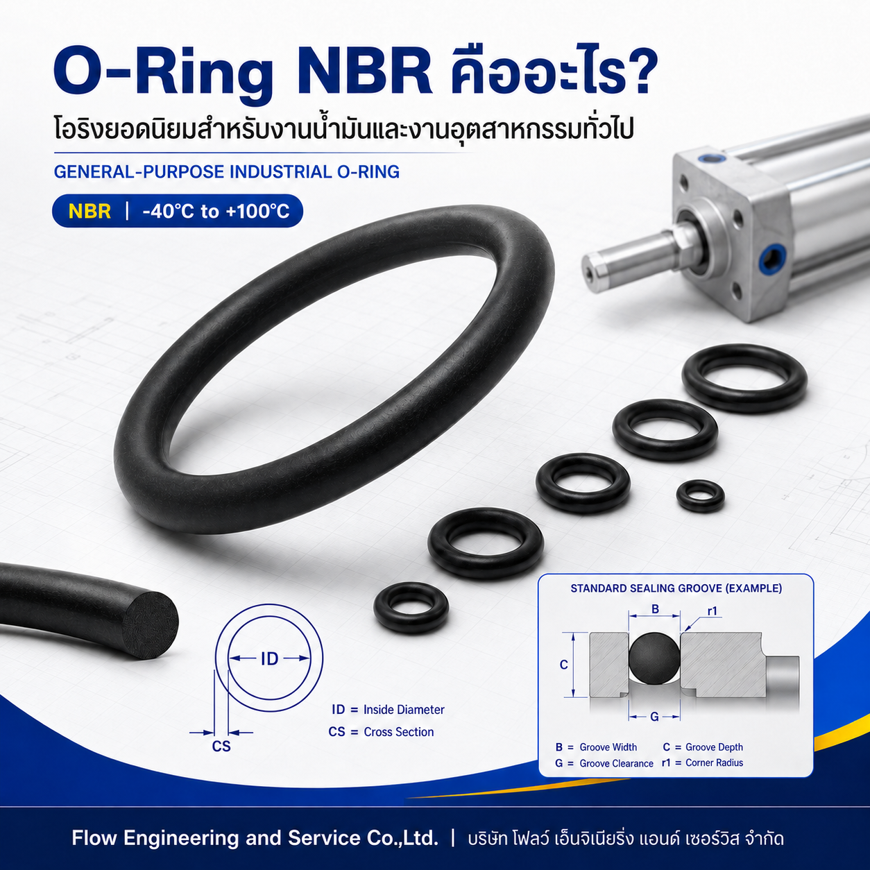 Black NBR O-rings for oil and general industrial sealing applications from Flow Engineering Thailand