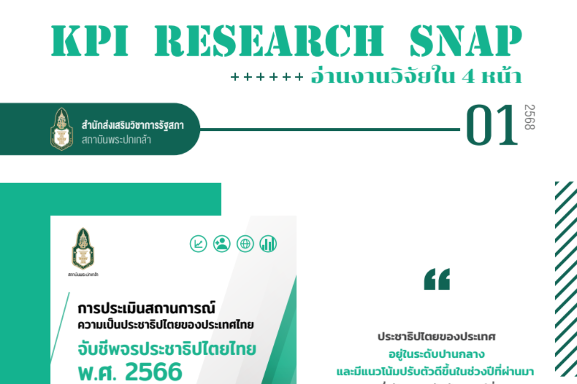 การประเมินสถานการณ์ความเป็นประชาธิปไตยของประเทศไทย : จับชีพจรประชาธิปไตยไทย พ.ศ. 2566 (Democracy Index in Thailand : Monitoring the Pulse of Thai Democracy)