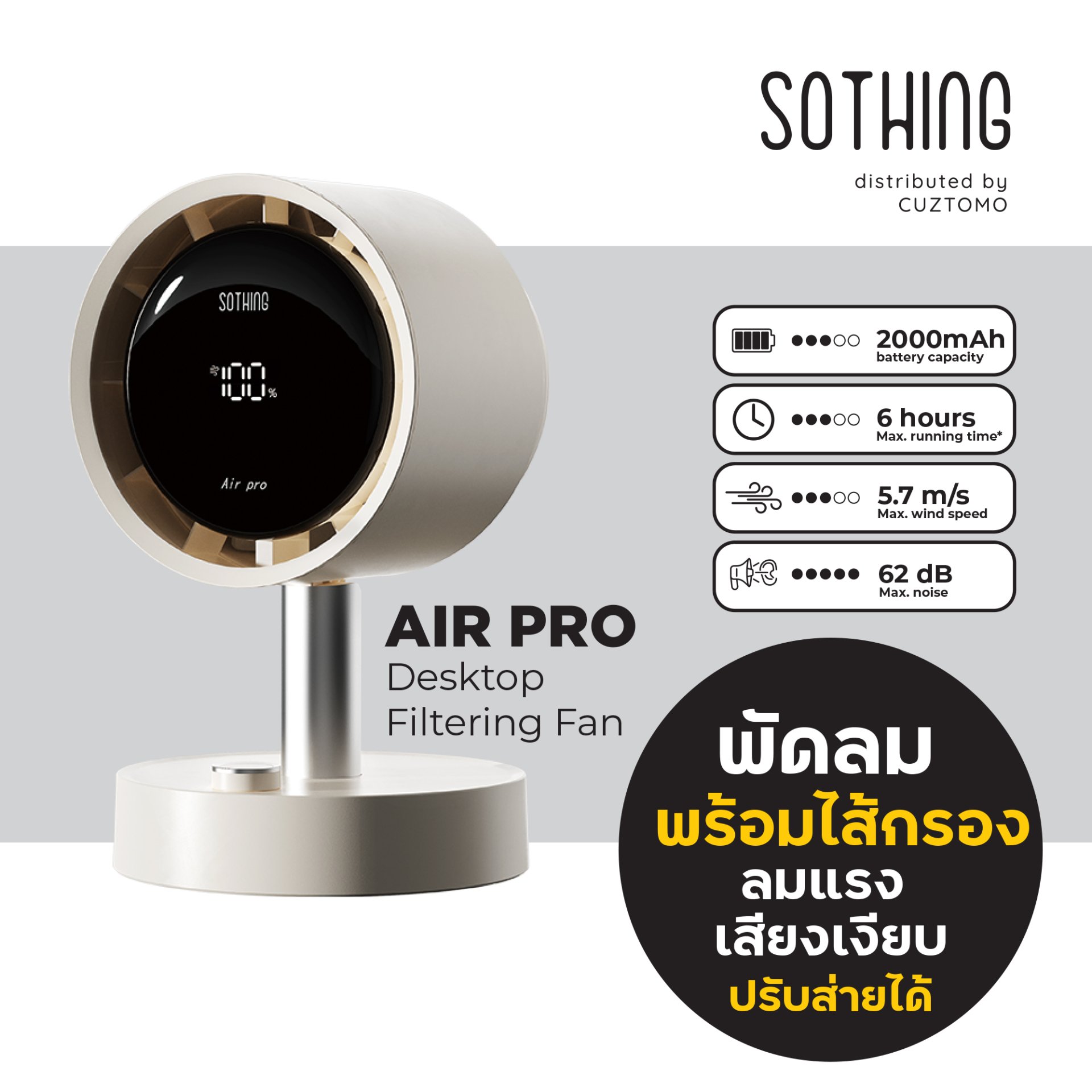 SOTHING AIR PRO พัดลมตั้งโต๊ะ มีไส้กรองฝุ่น