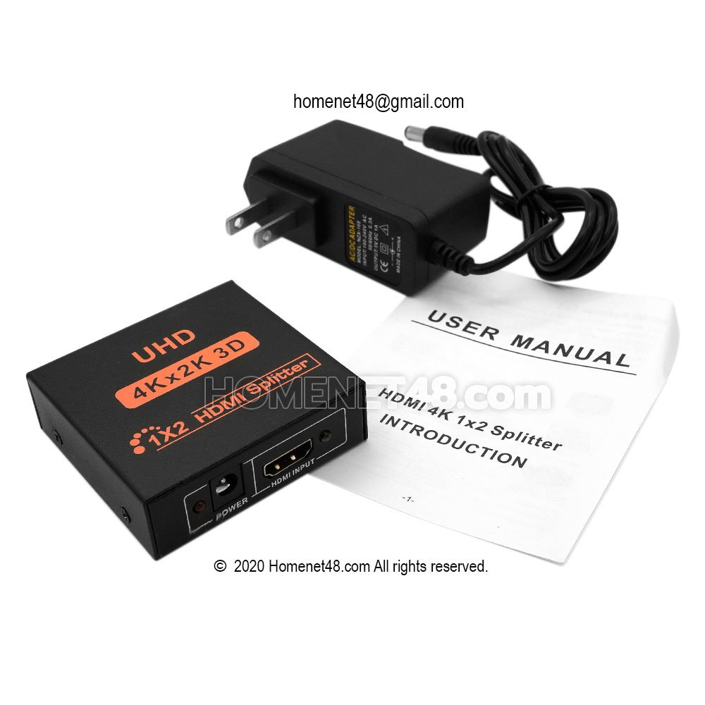 HDMI Splitter in 1 out 2 (4K x 2K) with Adapter - homenet48