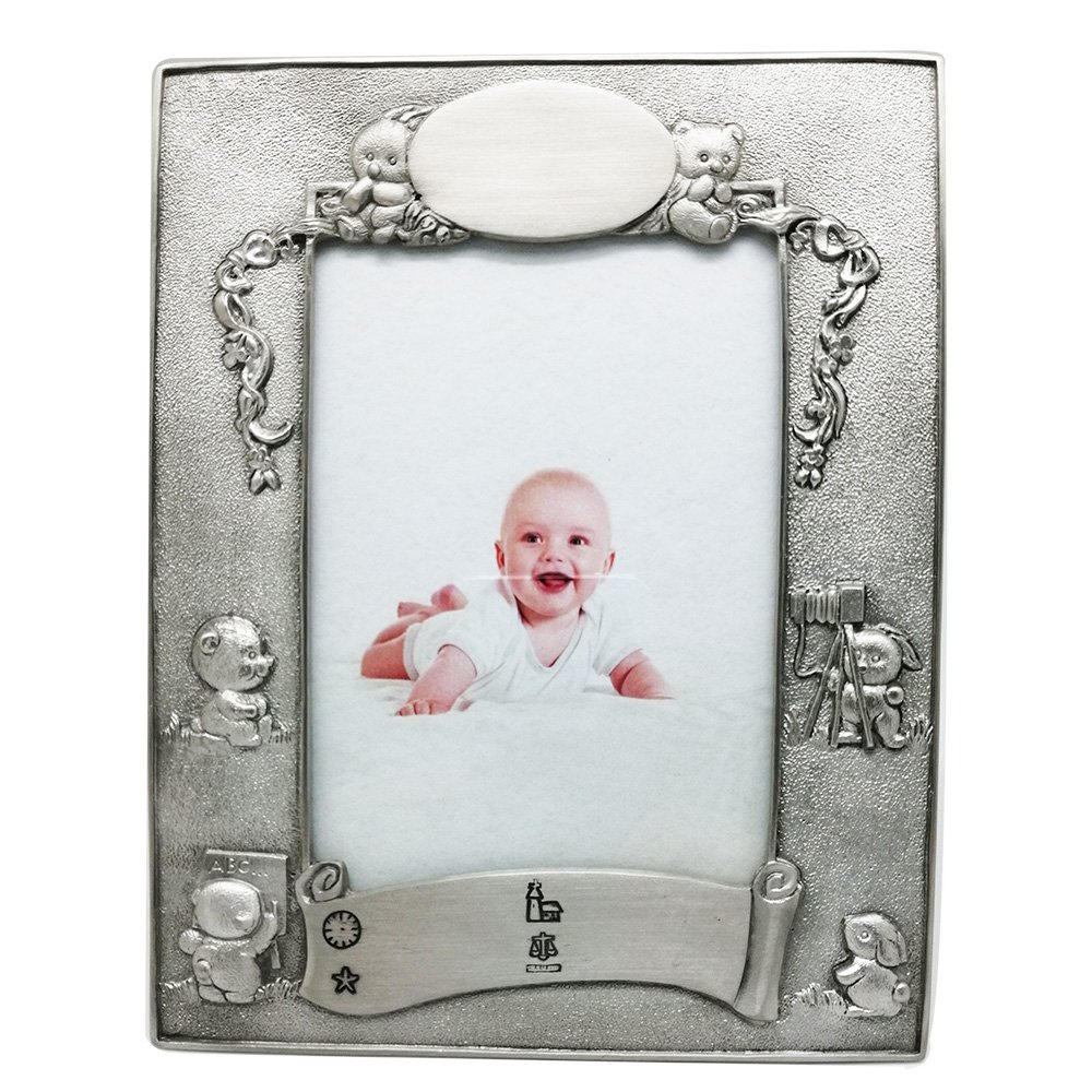 Pewter Bunny Birth Record and Photo Frame Rectangle