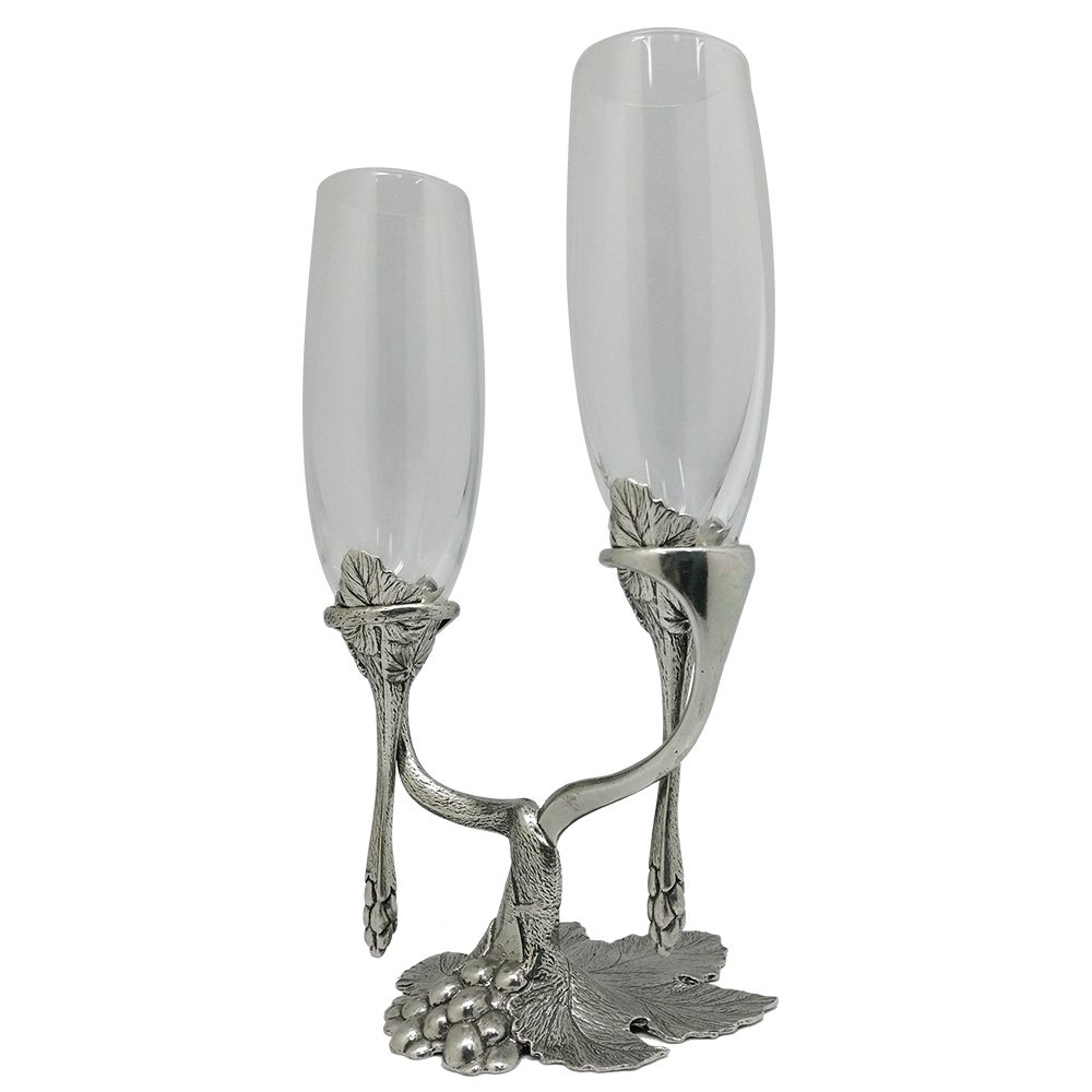 Pair of Champagne Wedding Set Pewter Décor in Giftbox