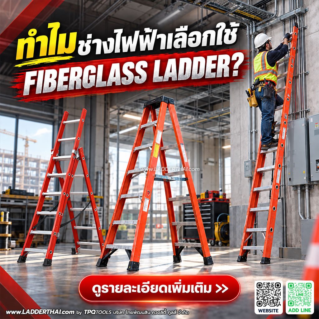 บันไดไฟเบอร์กลาสคืออะไร? ทำไมช่างไฟฟ้าเลือกใช้ FIBERGLASS LADDER