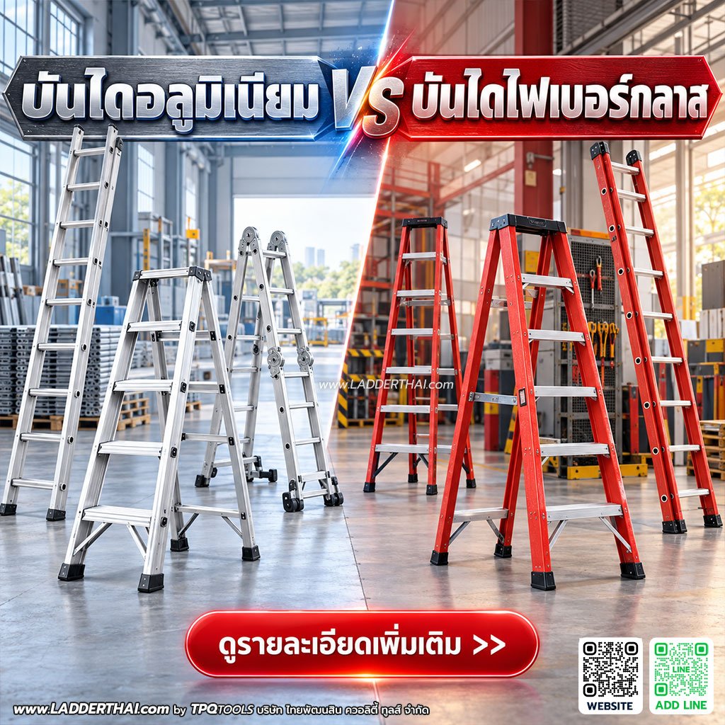 บันไดอลูมิเนียม VS บันไดไฟเบอร์กลาส ต่างกันอย่างไร? ช่างและโรงงานควรเลือกแบบไหน