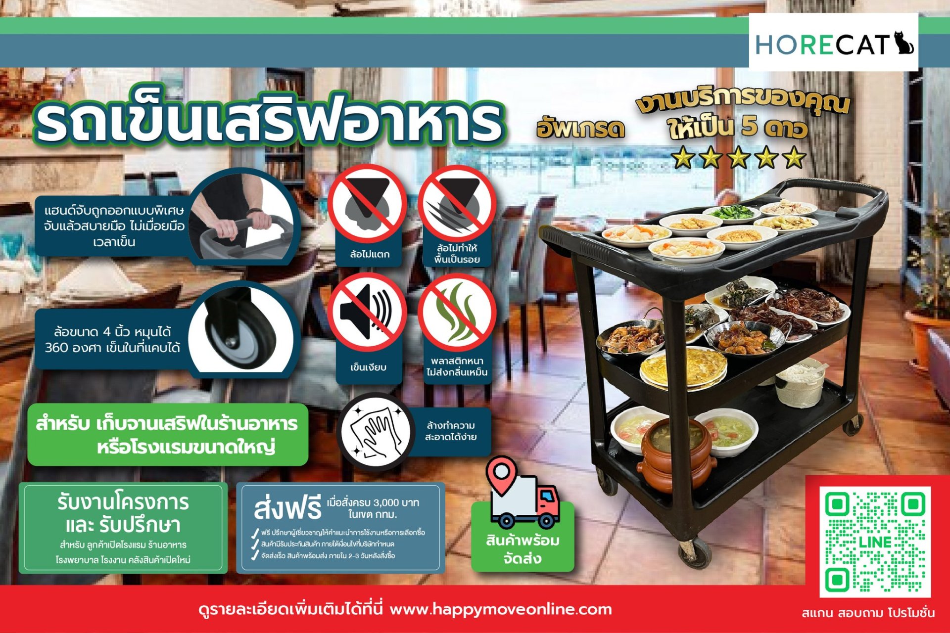 รถเข็นเสิร์ฟอาหาร HORECAT เพิ่มมาตรฐานบริการ ให้ร้านอาหารของคุณโดดเด่นระดับ 5 ดาว