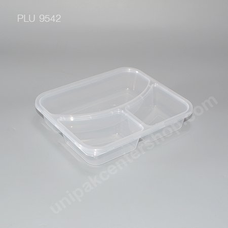 กล่องอาหารเหลี่ยม PP ใส 3 ช่อง 850 ml.+ ฝาใส